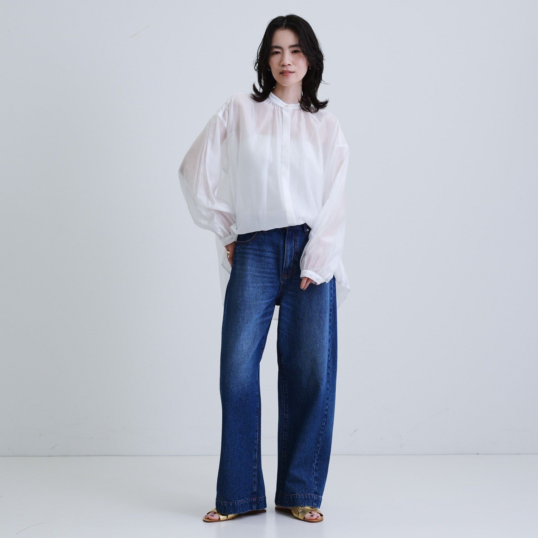 GALLEST「シアーローンミドル丈シャツ/シアーシャツ/シアートップス【洗える】」|シャツ・ブラウス|