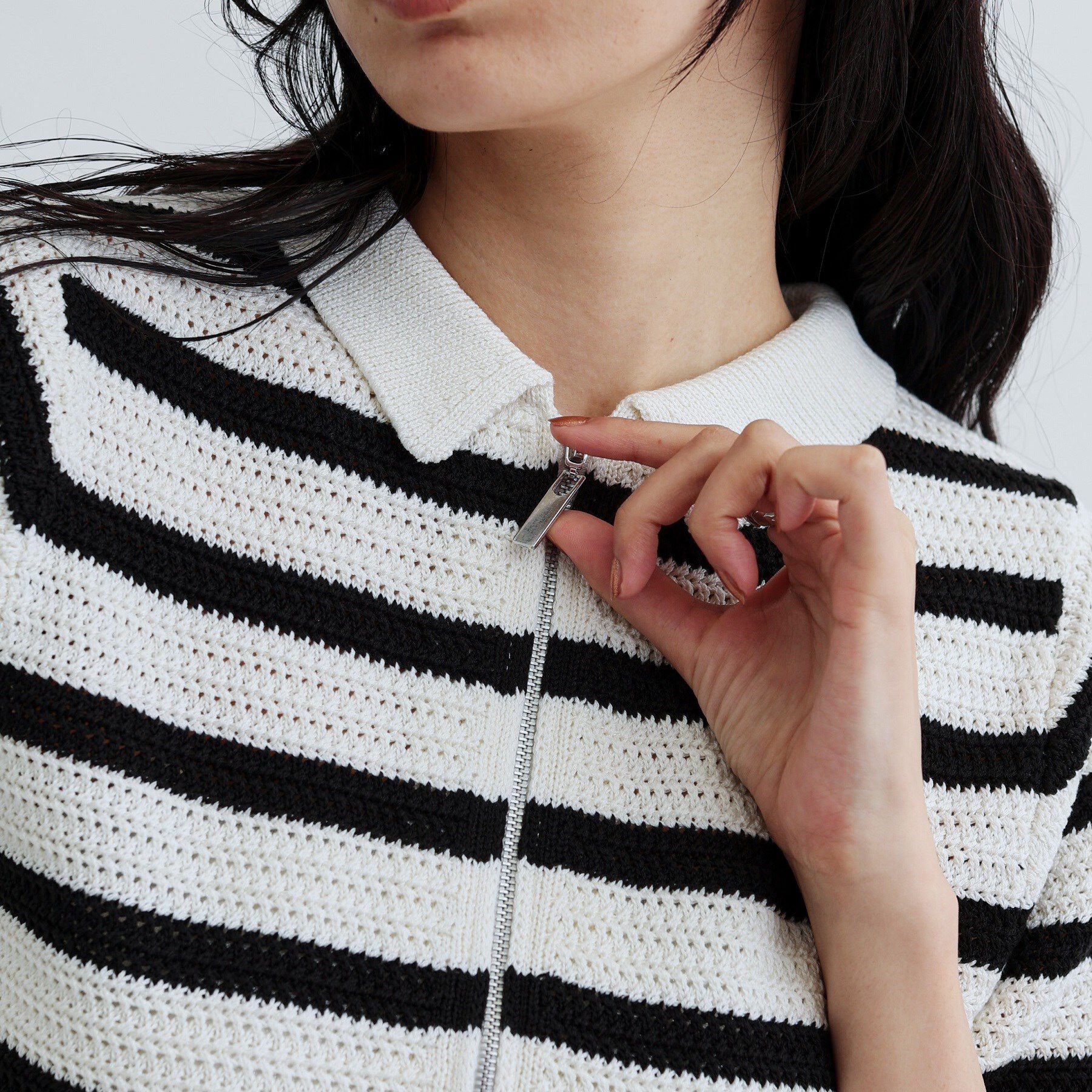GALLEST「衿付きハーフスリーブボーダーニット」|ニット・セーター|