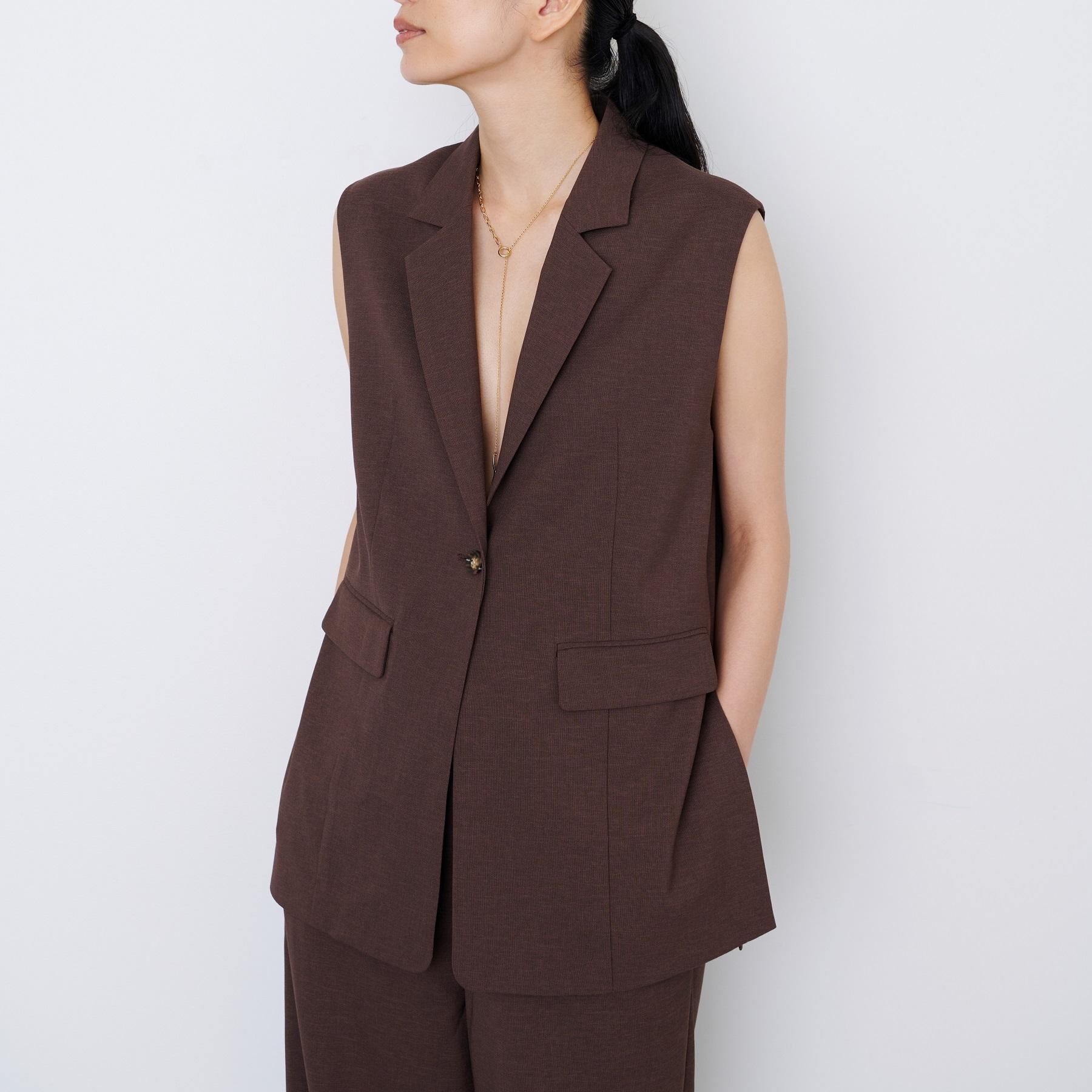 GALLEST「【セットアップ対応】リネンライクジレジャケット【カセット服/通勤・オフィス】」|ベスト・ジレ|ブラウン(044)