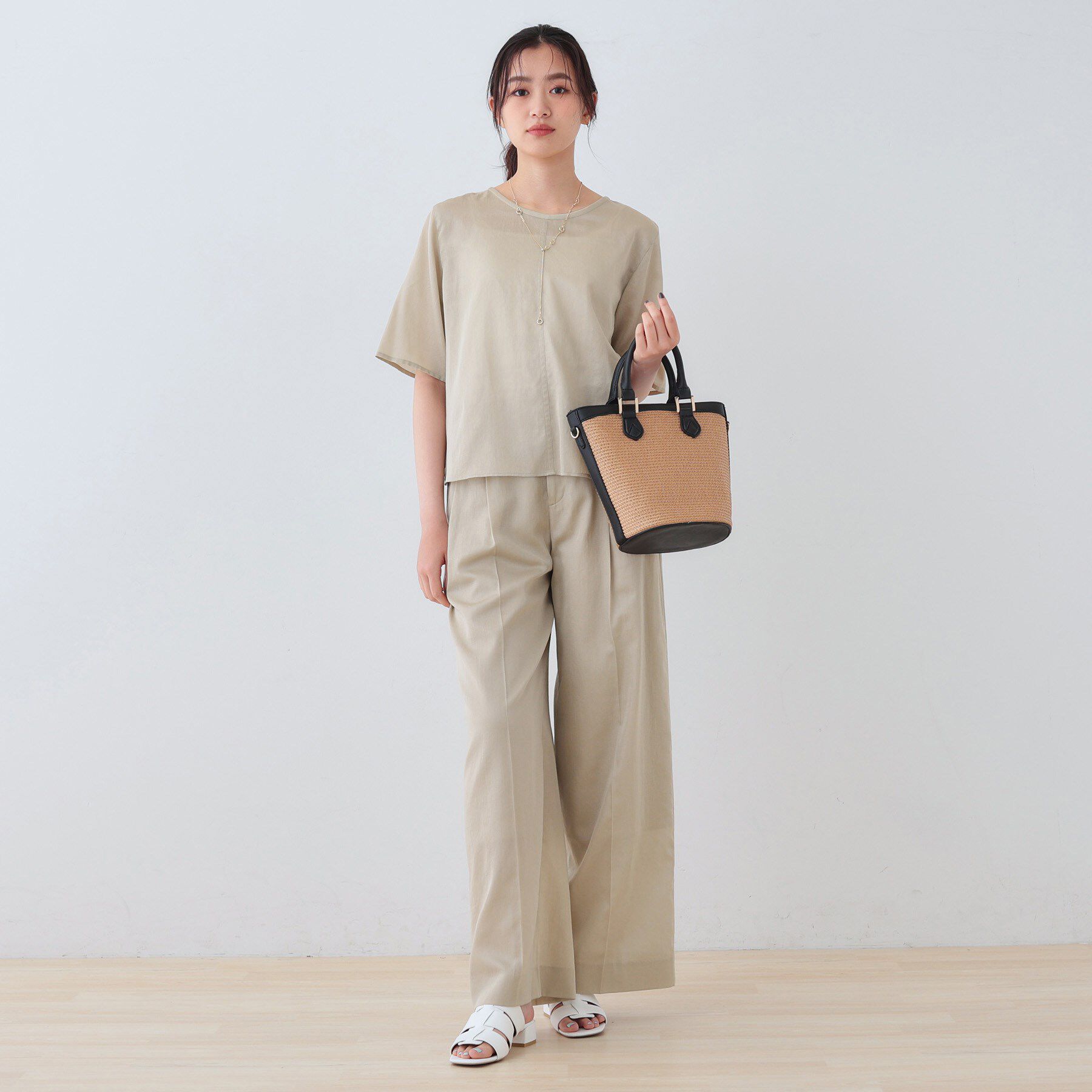 INDIVI「【日本製／SETUP可能】ガーゼ素材ワイドパンツ」|その他|