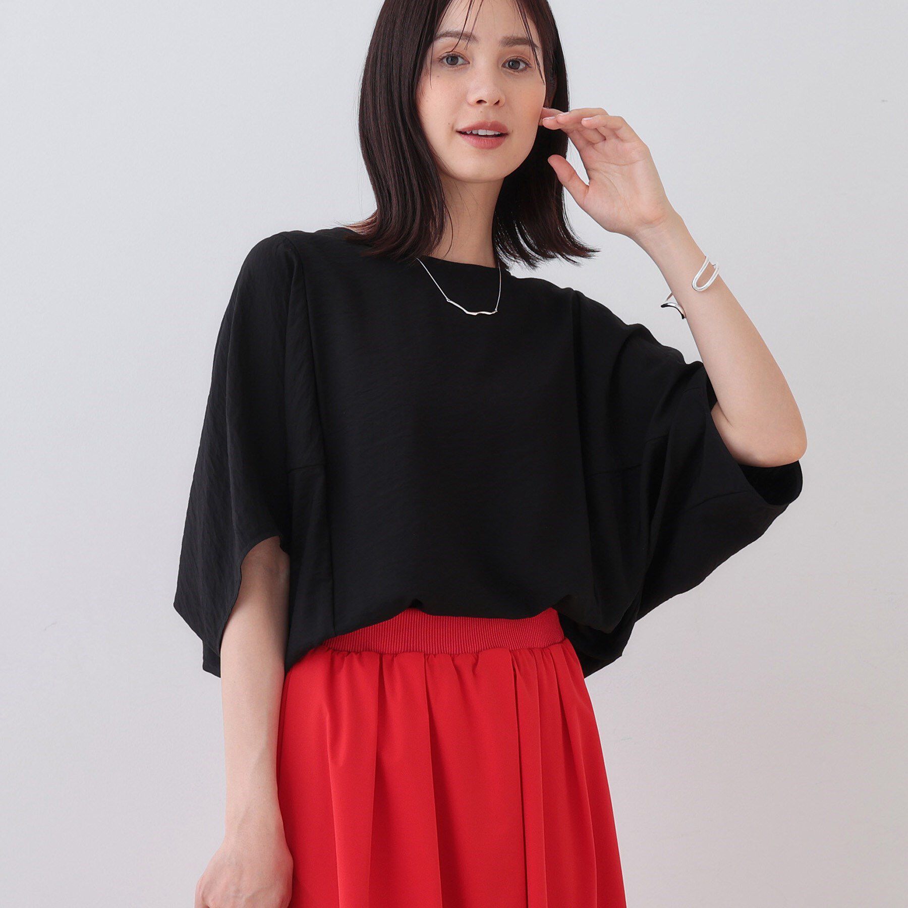 INDIVI「【洗える／5分袖／UVケア／SETUP可能】モモンガスリーブブラウス」|シャツ・ブラウス|