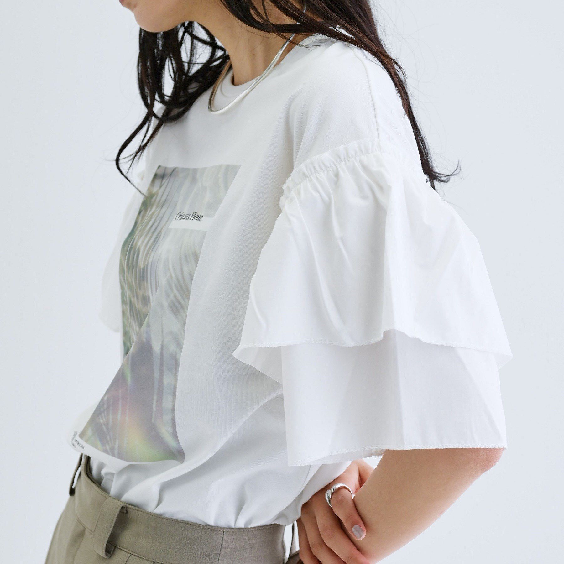 GALLEST「フリルスリーブプリントカットソー」|Tシャツ・カットソー|