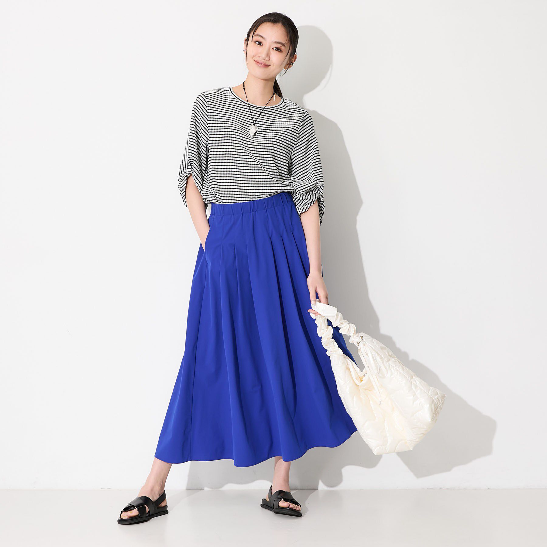 INDIVI「【UVケア／吸汗速乾】凹凸素材ねじり袖トップス」|Tシャツ・カットソー|