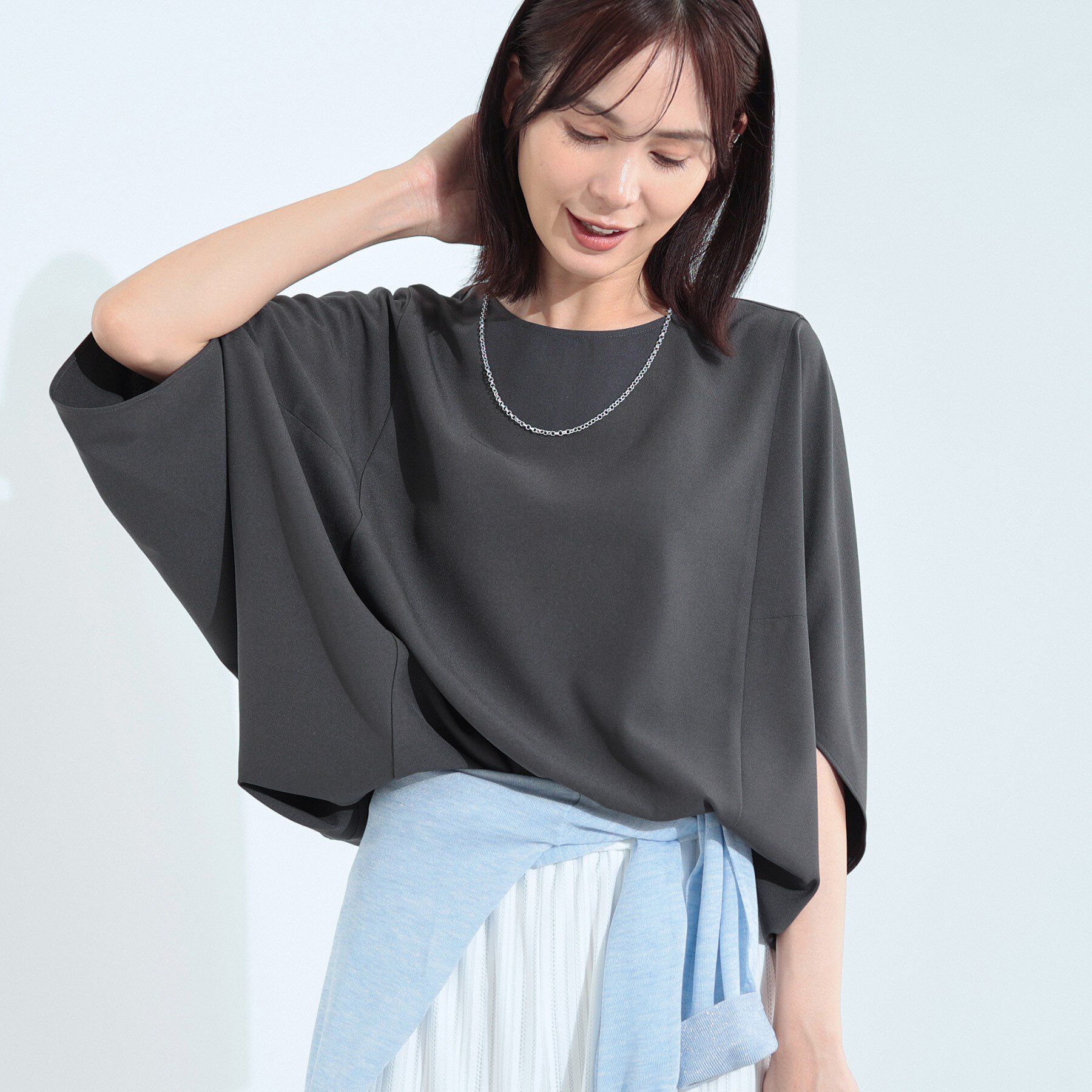 INDIVI「【体型カバー/SETUP可能】ジョーゼット　ドルマンブラウス」|シャツ・ブラウス|チャコールグレー(0