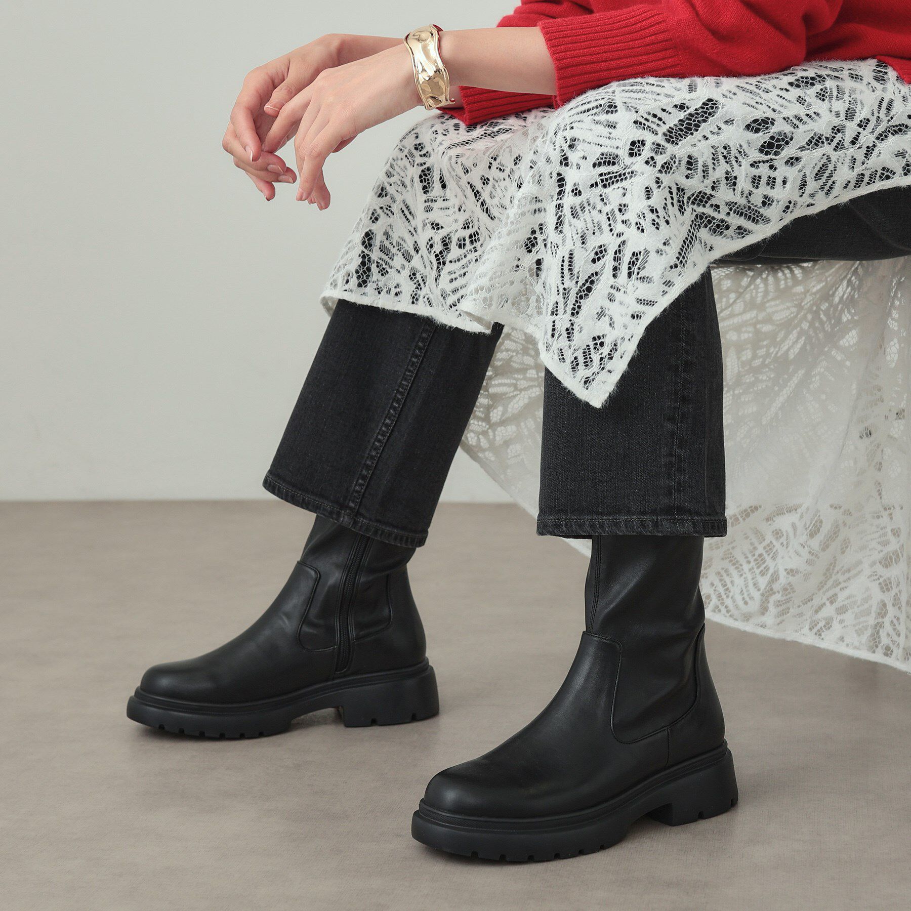 INDIVI「ストレッチミドルブーツ」|ショートブーツ|