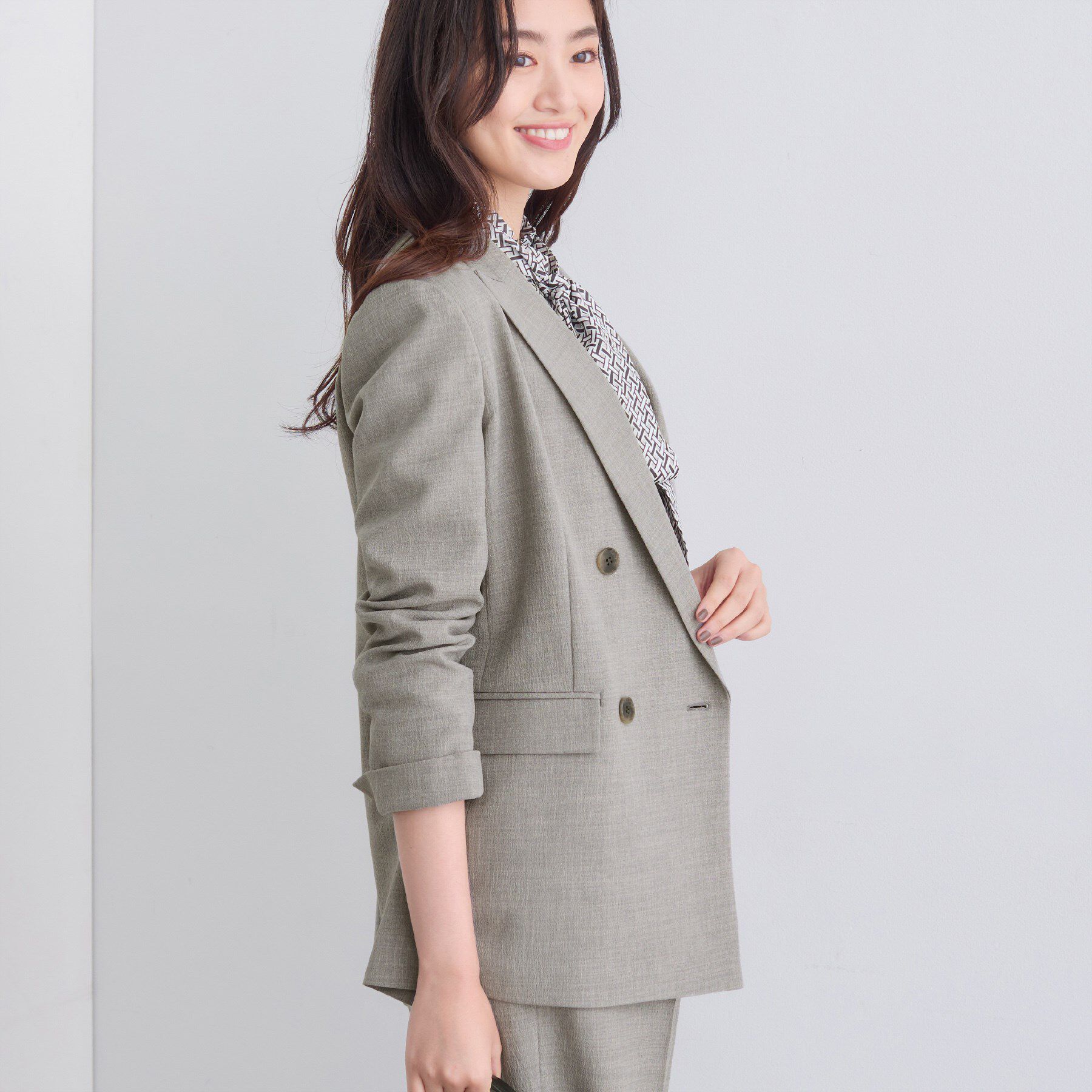 INDIVI「【洗える／セットアップ可能】凹凸ストレッチ素材ダブルジャケット」|テーラードジャケット|