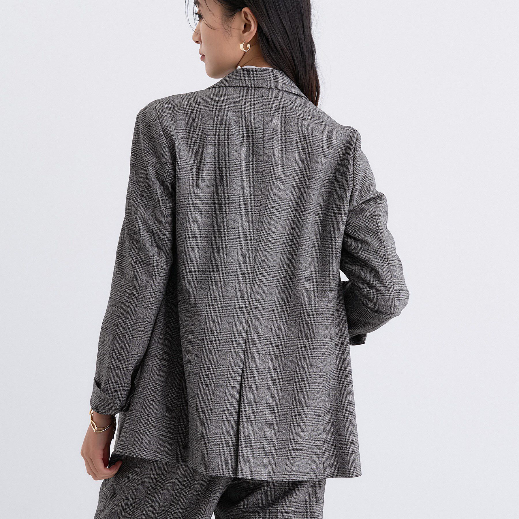 INDIVI「【洗える／オンオフ】チェック柄ダブルジャケット」|テーラードジャケット|