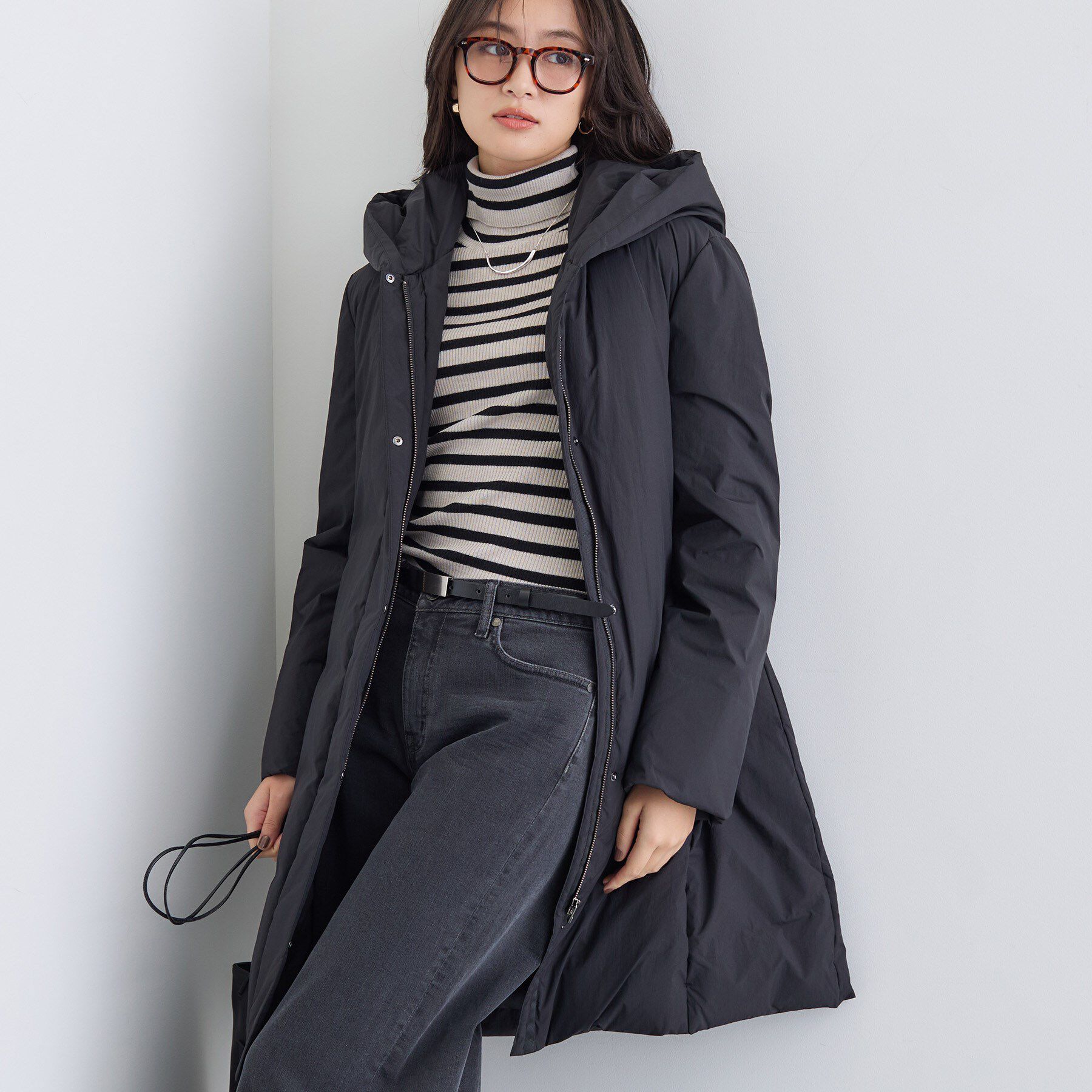 INDIVI「【撥水／洗える】ステッチレス ロングダウンコート」|ダウン|ブラック(019)