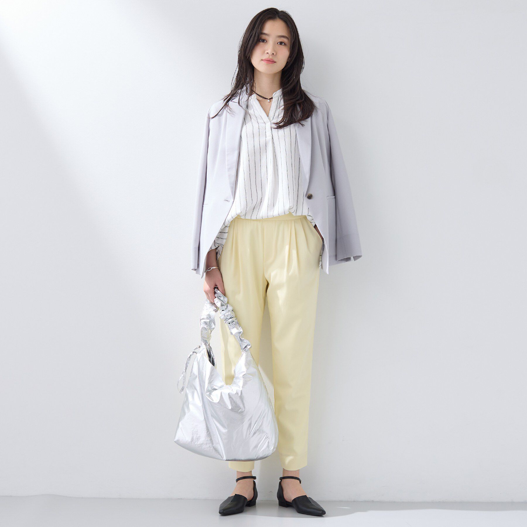 INDIVI「【洗える／着心地楽ちん】ブラウス風ストライプカットソートップス」|Tシャツ・カットソー|