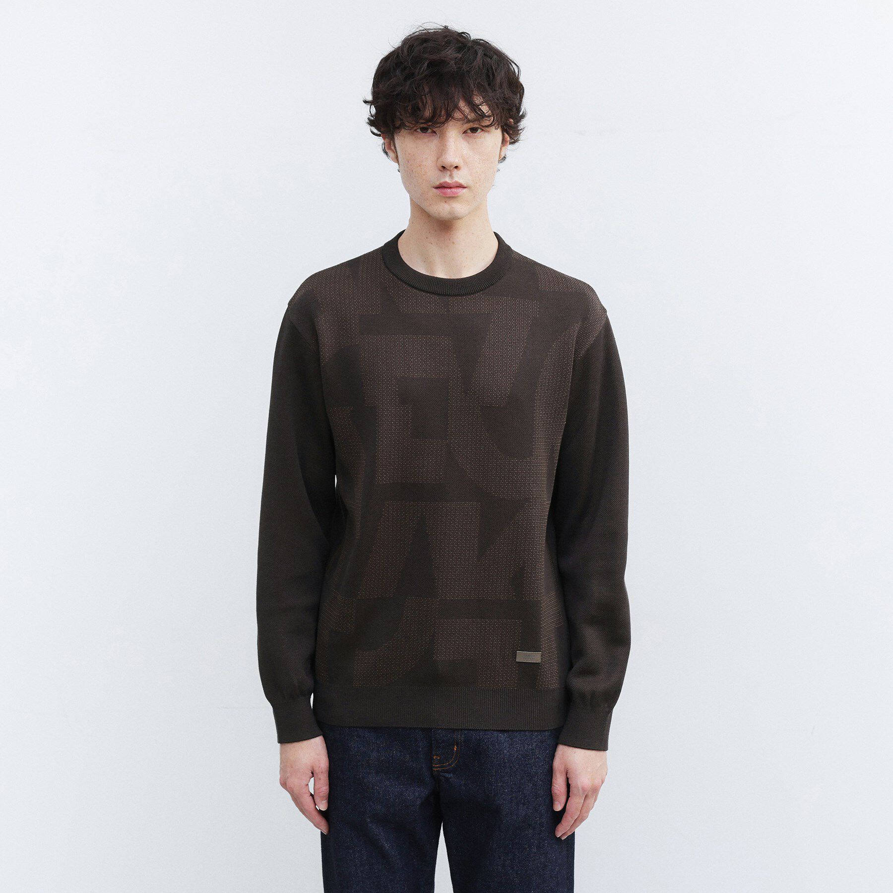 TAKEO KIKUCHI「【Made in JAPAN】ビッグチェック＆スライドパズル柄 ニット」|ニット・セーター|ブラウン(444)