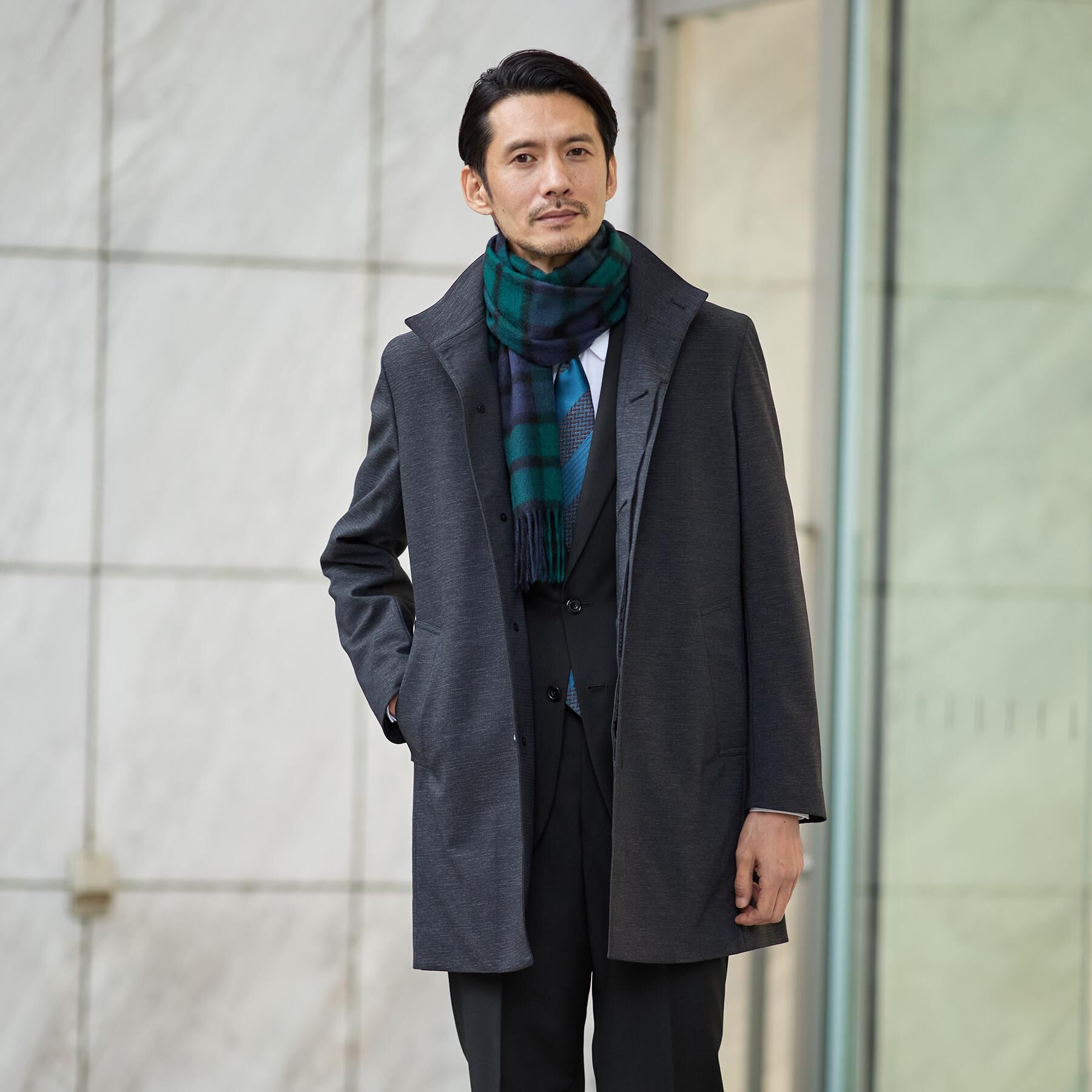 TAKEO KIKUCHI「【洗えるカシミヤ】カシミヤ100 チェックマフラー」|ストール|