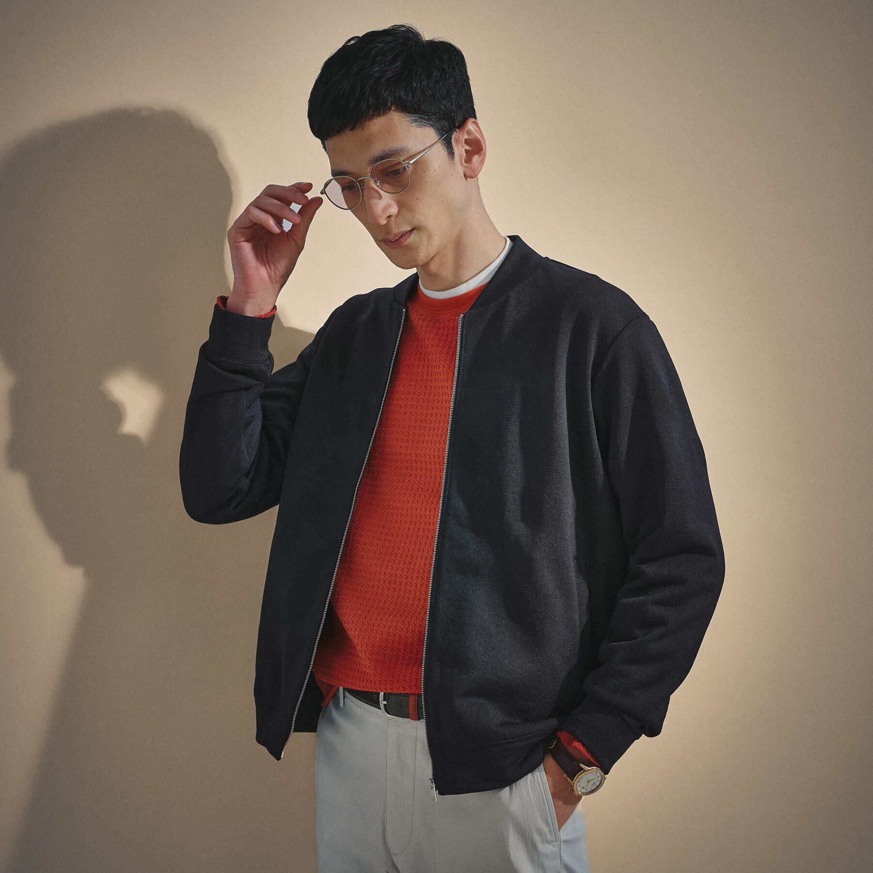 TAKEO KIKUCHI「スライドパズル ジャカード ブルゾン」|ブルゾン・スタジャン|ネイビー(094)