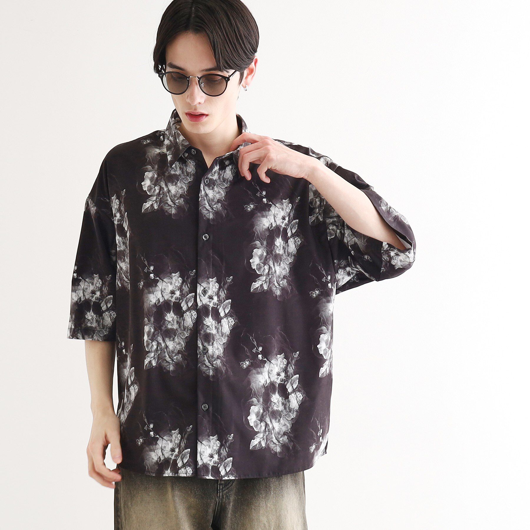 tk.TAKEO KIKUCHI「【WEB限定】無地/花柄アソートドレープ半袖シャツ」|シャツ・ブラウス|
