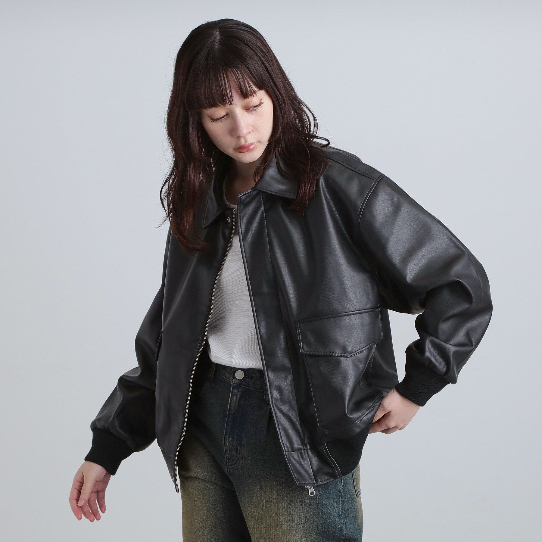 tk.TAKEO KIKUCHI「A－2シンセティックレザーブルゾン」|ブルゾン・スタジャン|