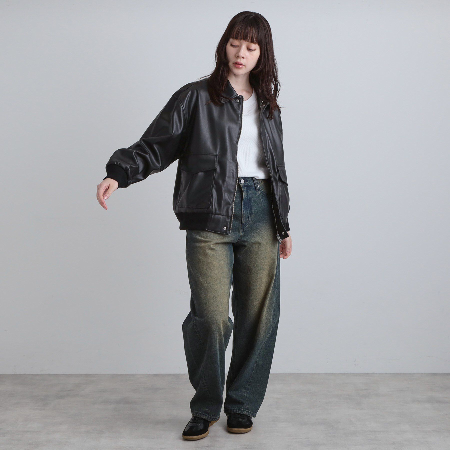 tk.TAKEO KIKUCHI「A－2シンセティックレザーブルゾン」|ブルゾン・スタジャン|