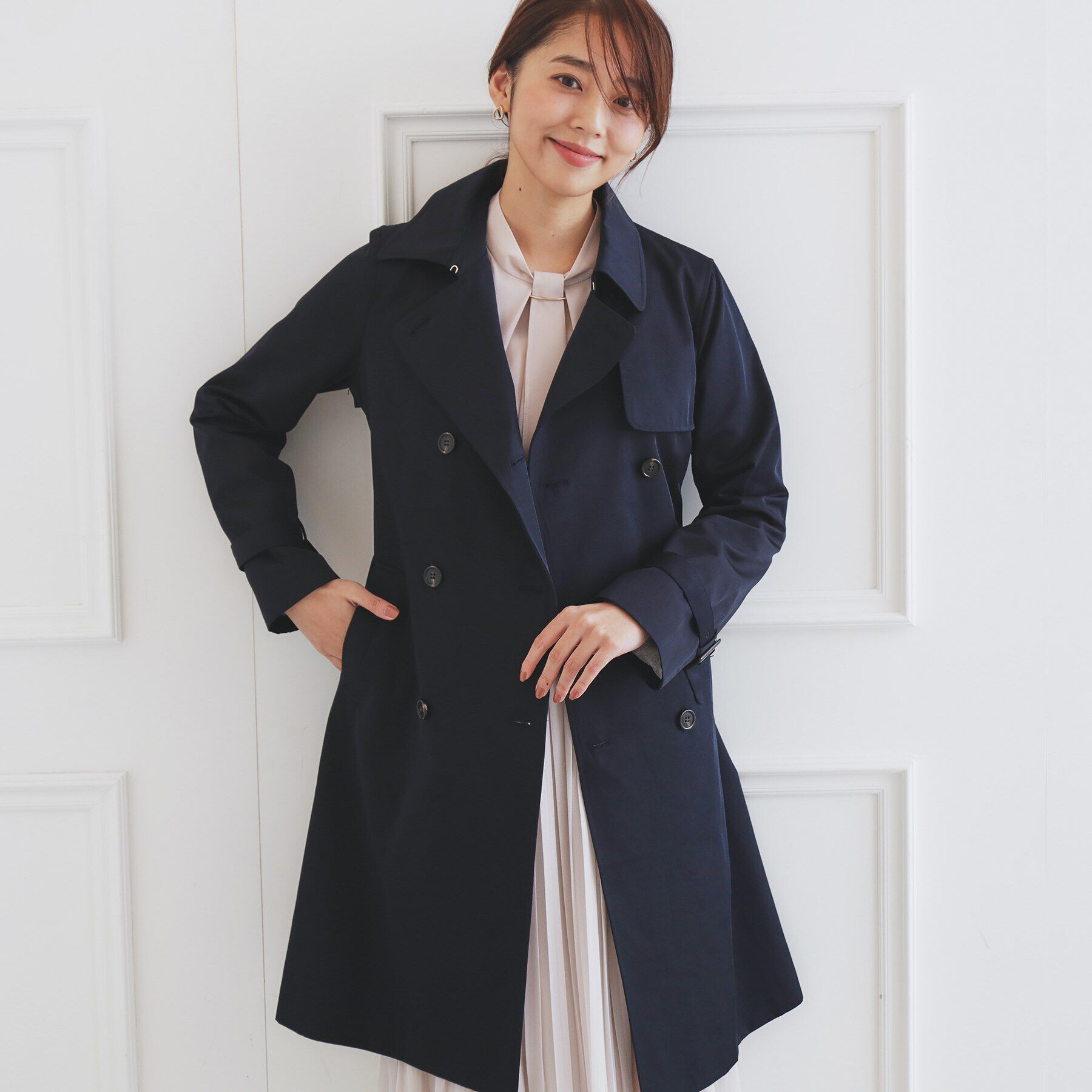 index「《XS-3Lsize》通勤対応/トレンチコート【洗濯機洗い可/撥水/親水性防汚】」|トレンチコート|ネイビー(094)