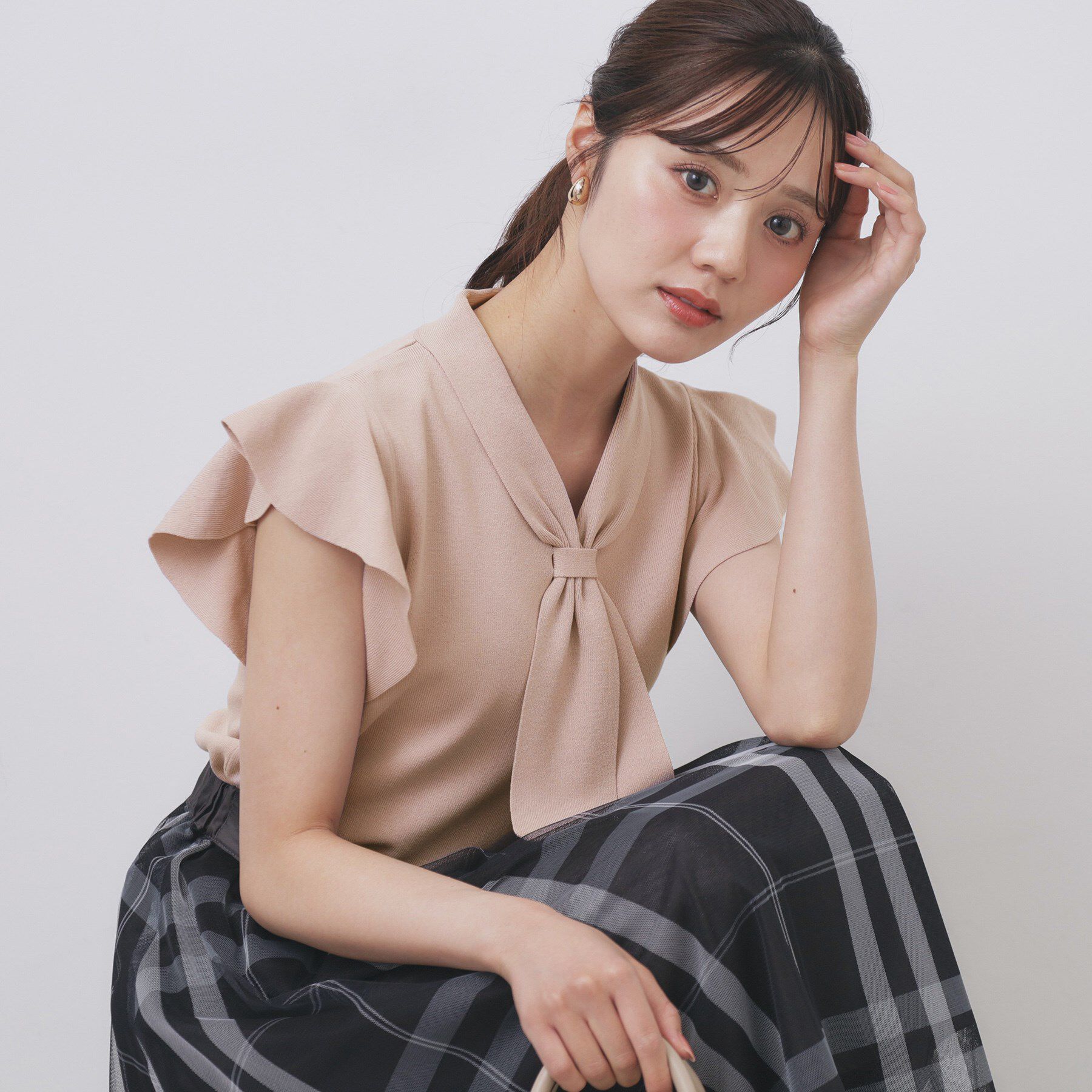 index「フレアスリーブボウタイニット【洗濯機洗い可/接触冷感/抗ピル】」|ニット・セーター|ピンク(071)