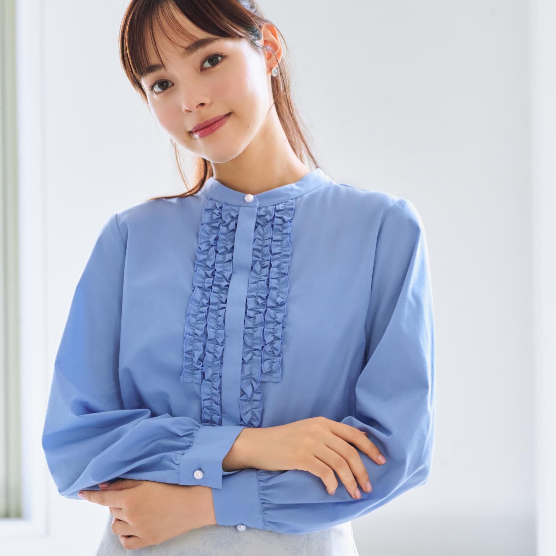 index「バンドカラーフリルブラウス【洗濯機OK/イージーアイロン/防シワ】」|シャツ・ブラウス|