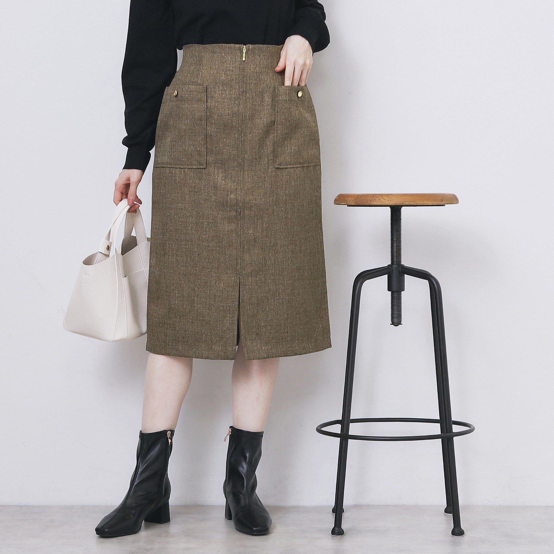 index「ツイード調フロントジップタイトスカート【洗濯機OK/防シワ】」|スカート|ブラウン(044)