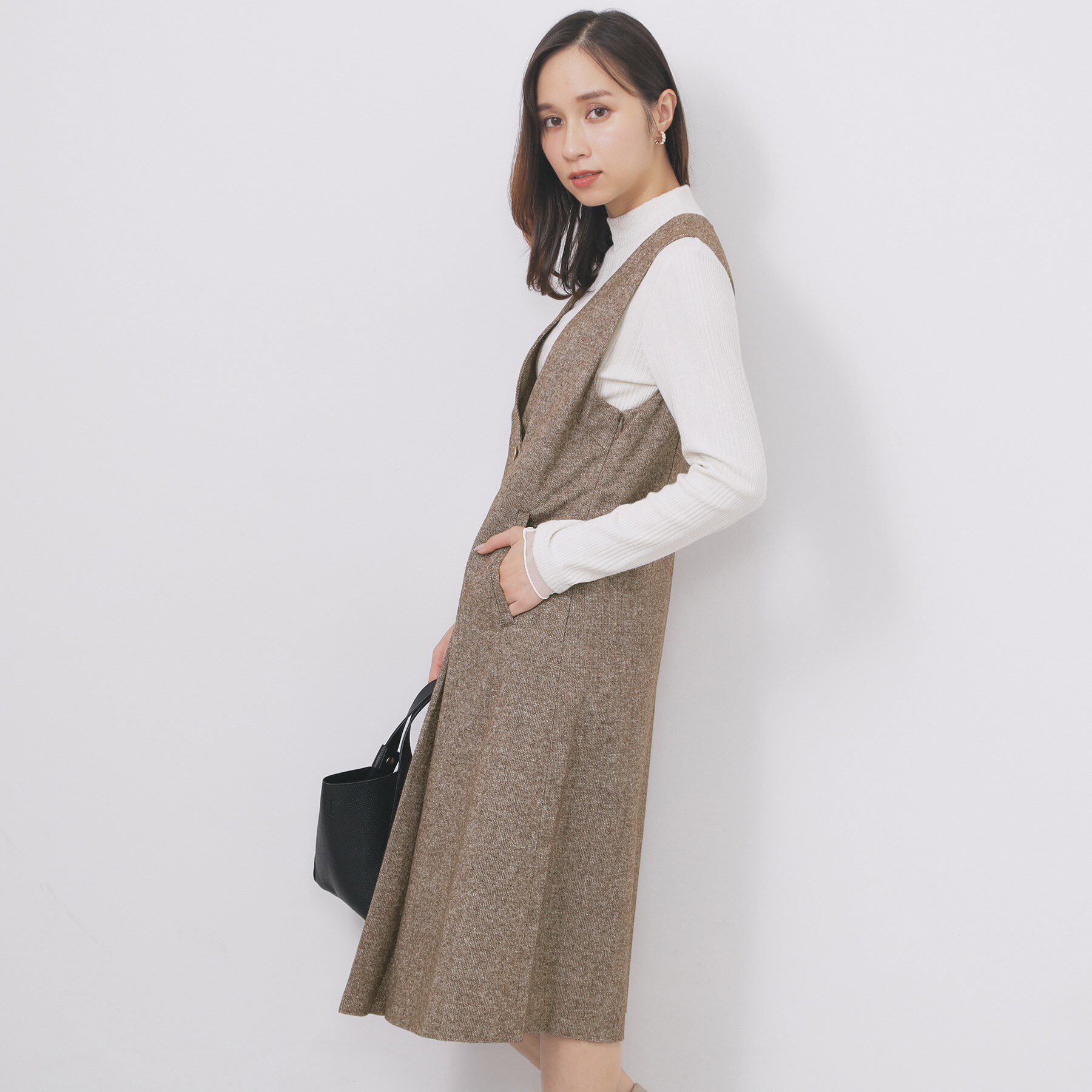 index「ラップ風ツイードジャンスカ【洗濯機OK/防シワ】」|ワンピース|