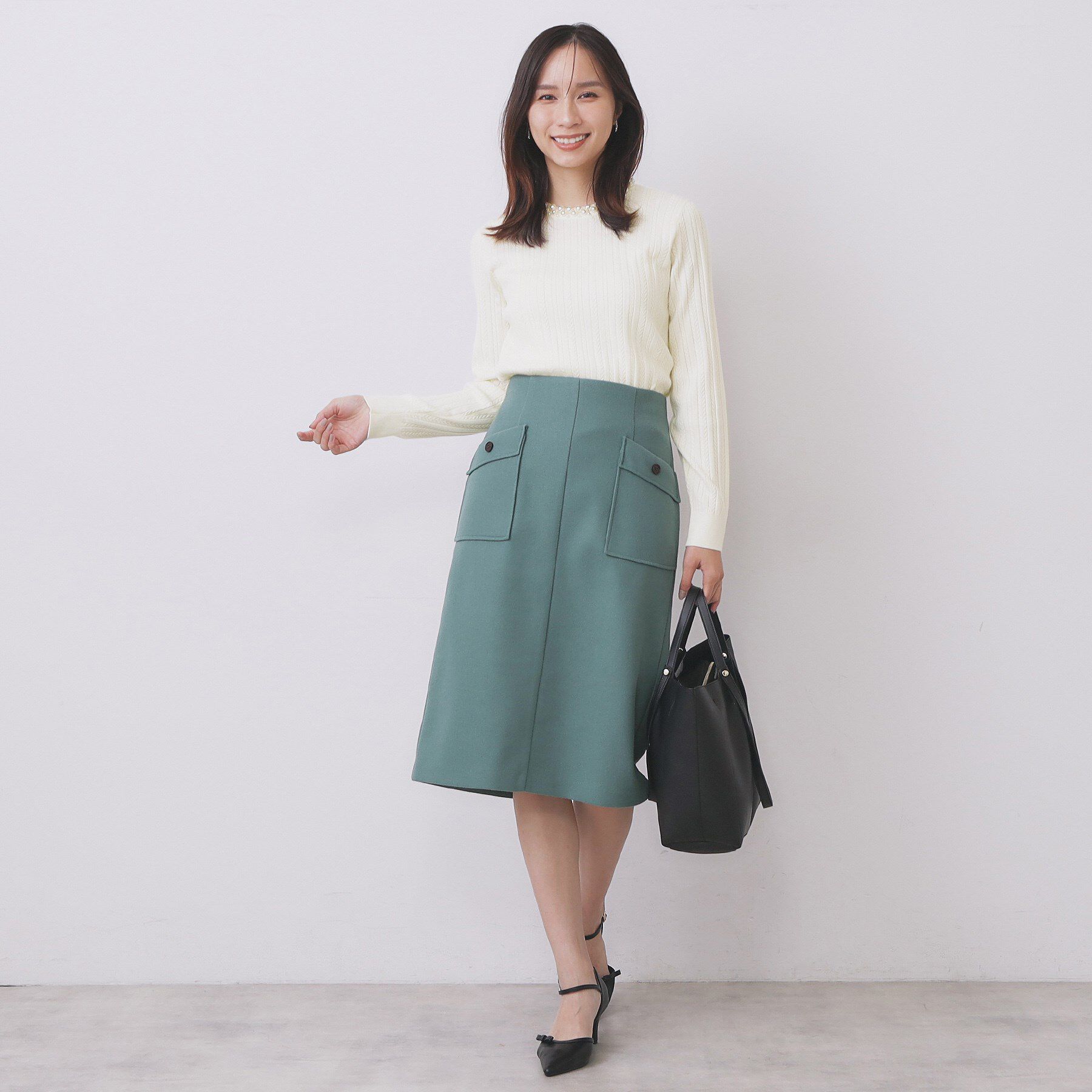 index「パール調ネックケーブルニット【洗濯機OK】」|ニット・セーター|