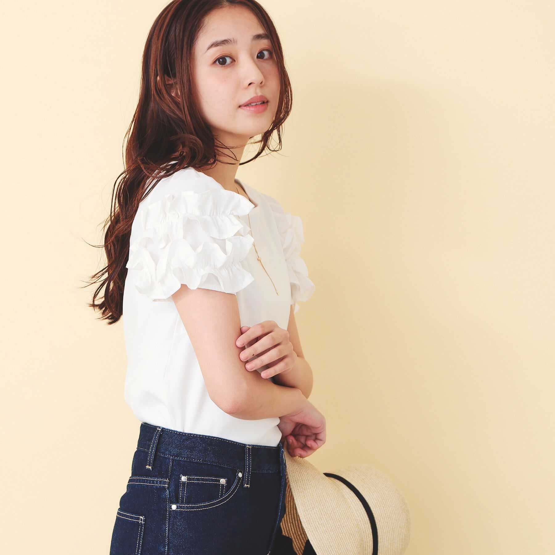 index「フリルドッキングスリーブTシャツ【洗濯機OK／UVケア】」|Tシャツ・カットソー|