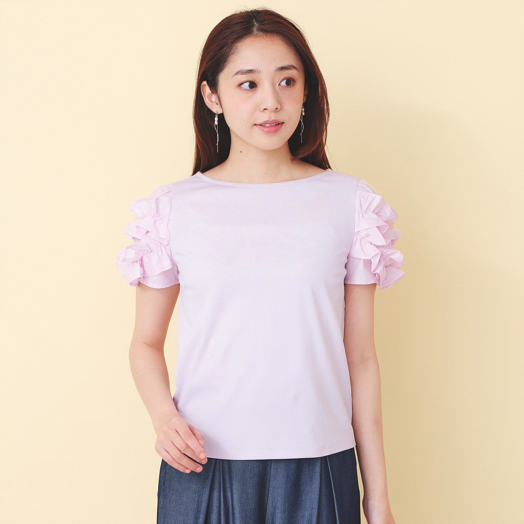 index「フリルドッキングスリーブTシャツ【洗濯機OK／UVケア】」|Tシャツ・カットソー|