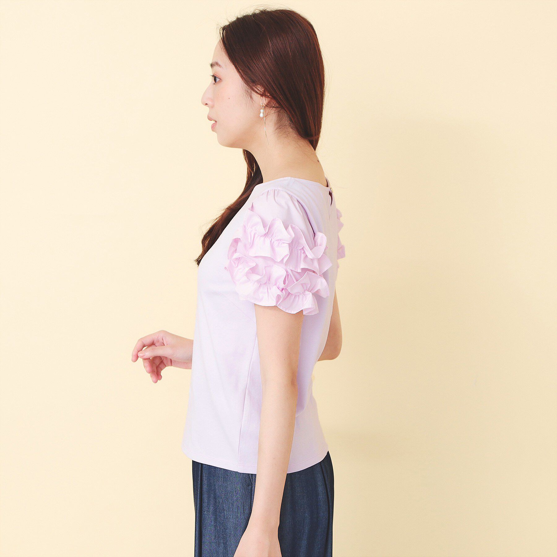index「フリルドッキングスリーブTシャツ【洗濯機OK／UVケア】」|Tシャツ・カットソー|
