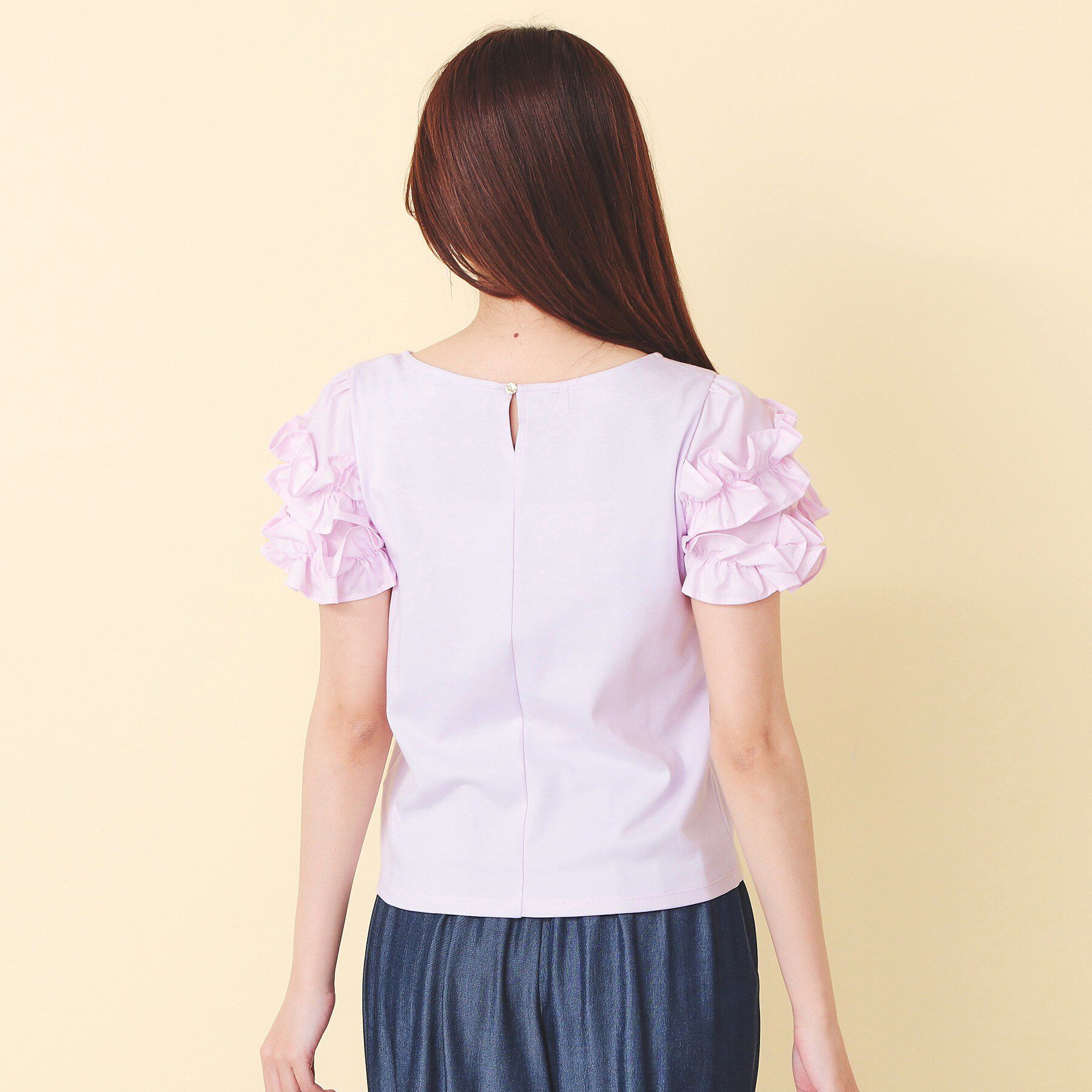 index「フリルドッキングスリーブTシャツ【洗濯機OK／UVケア】」|Tシャツ・カットソー|