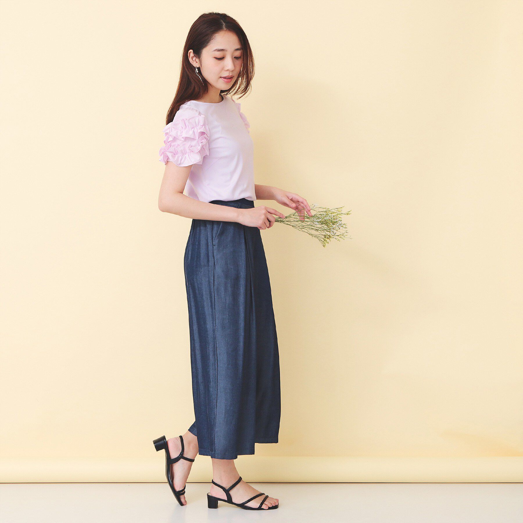 index「フリルドッキングスリーブTシャツ【洗濯機OK／UVケア】」|Tシャツ・カットソー|