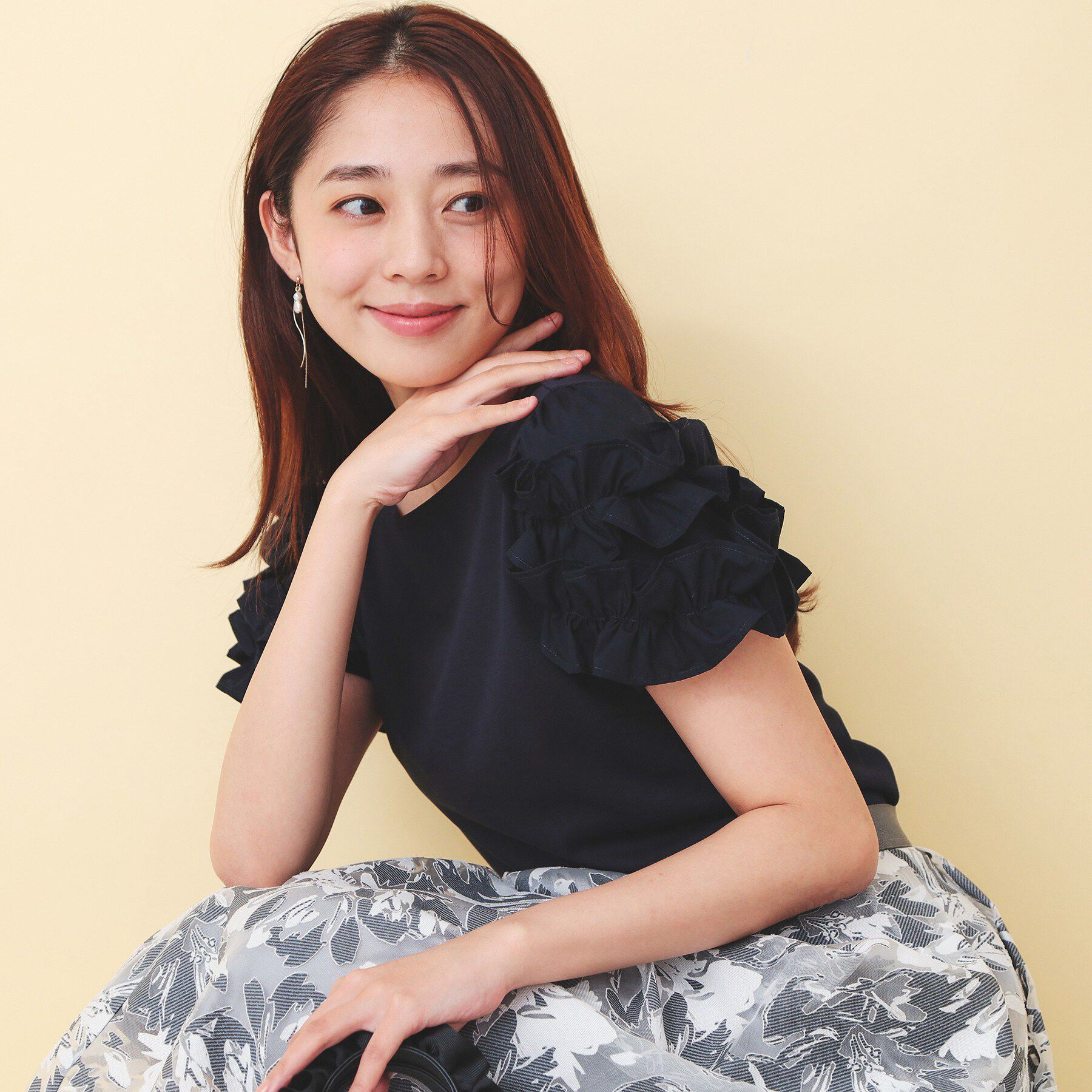 index「フリルドッキングスリーブTシャツ【洗濯機OK／UVケア】」|Tシャツ・カットソー|ネイビー(094)