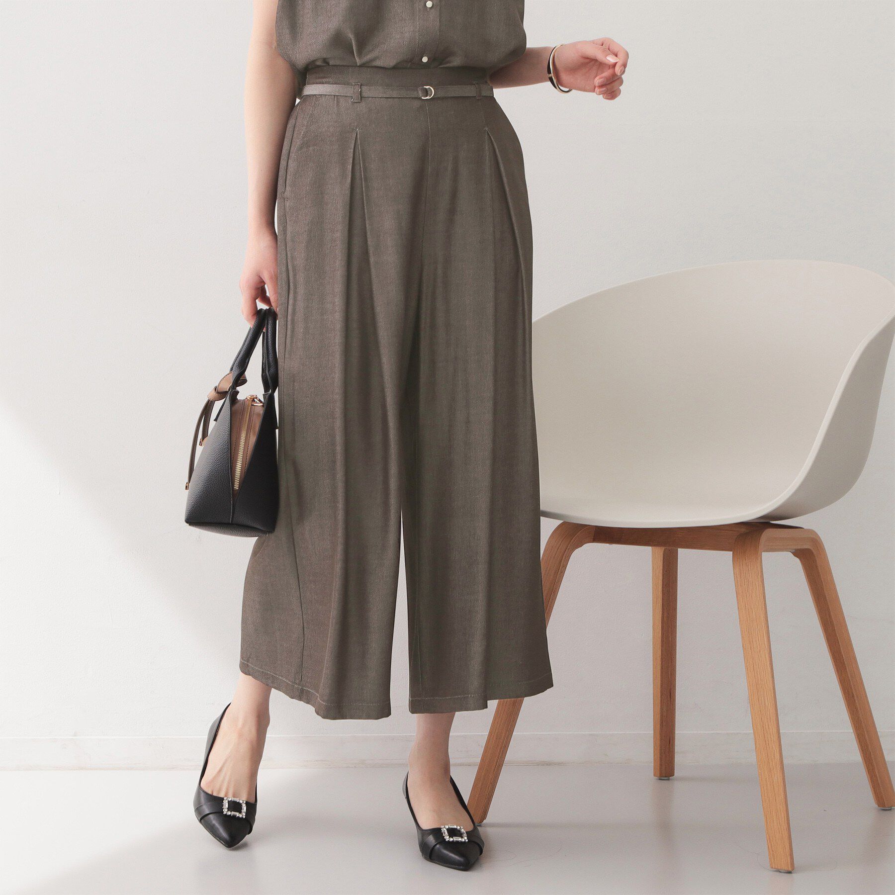 index「接触冷感シャンブレーワイドパンツ【UVケア/吸水速乾/洗濯機OK】」|その他|ブラウン(044)