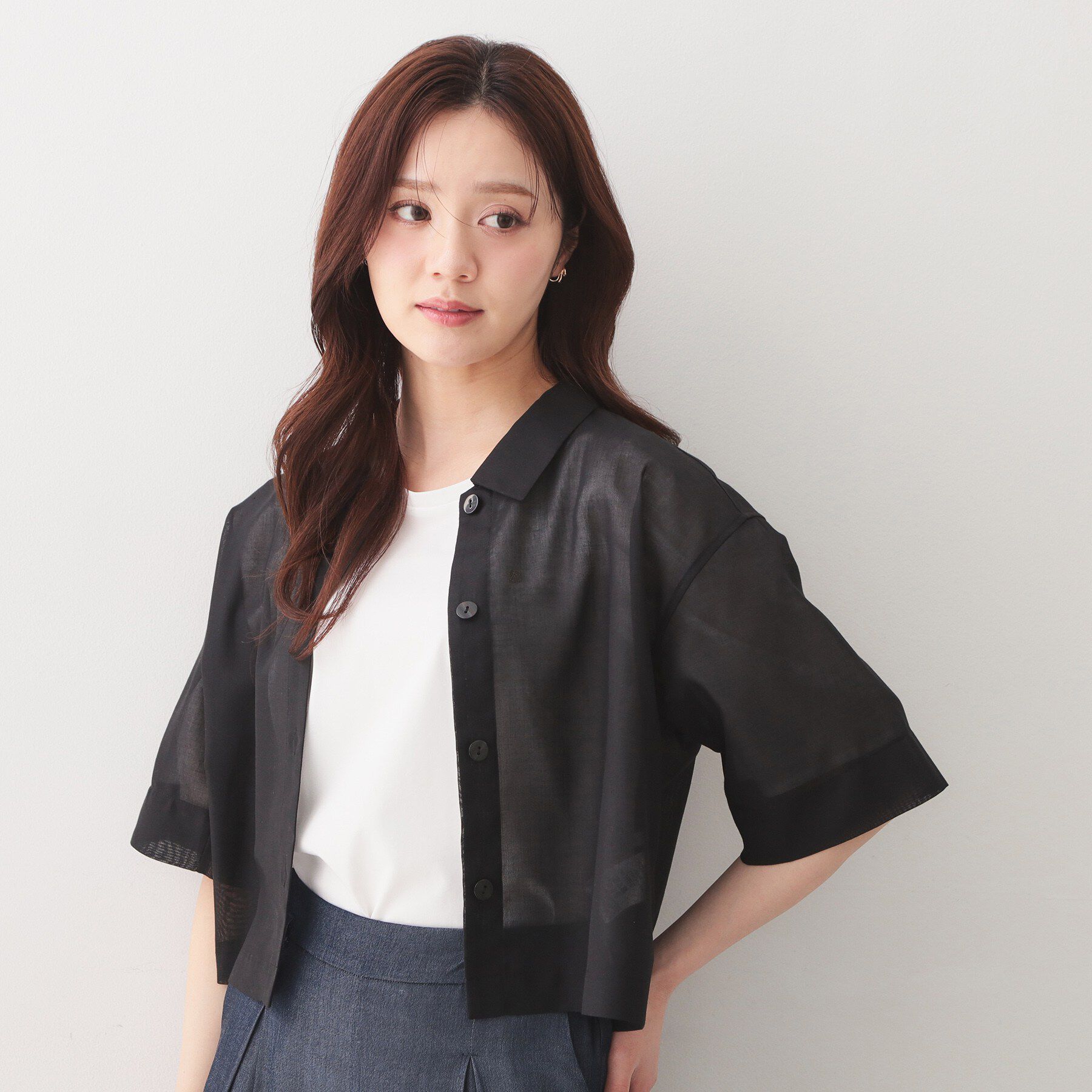 index「シアーボイルボクシーショートブラウス【洗濯機OK／イージーアイロン】」|シャツ・ブラウス|ブラック(019)