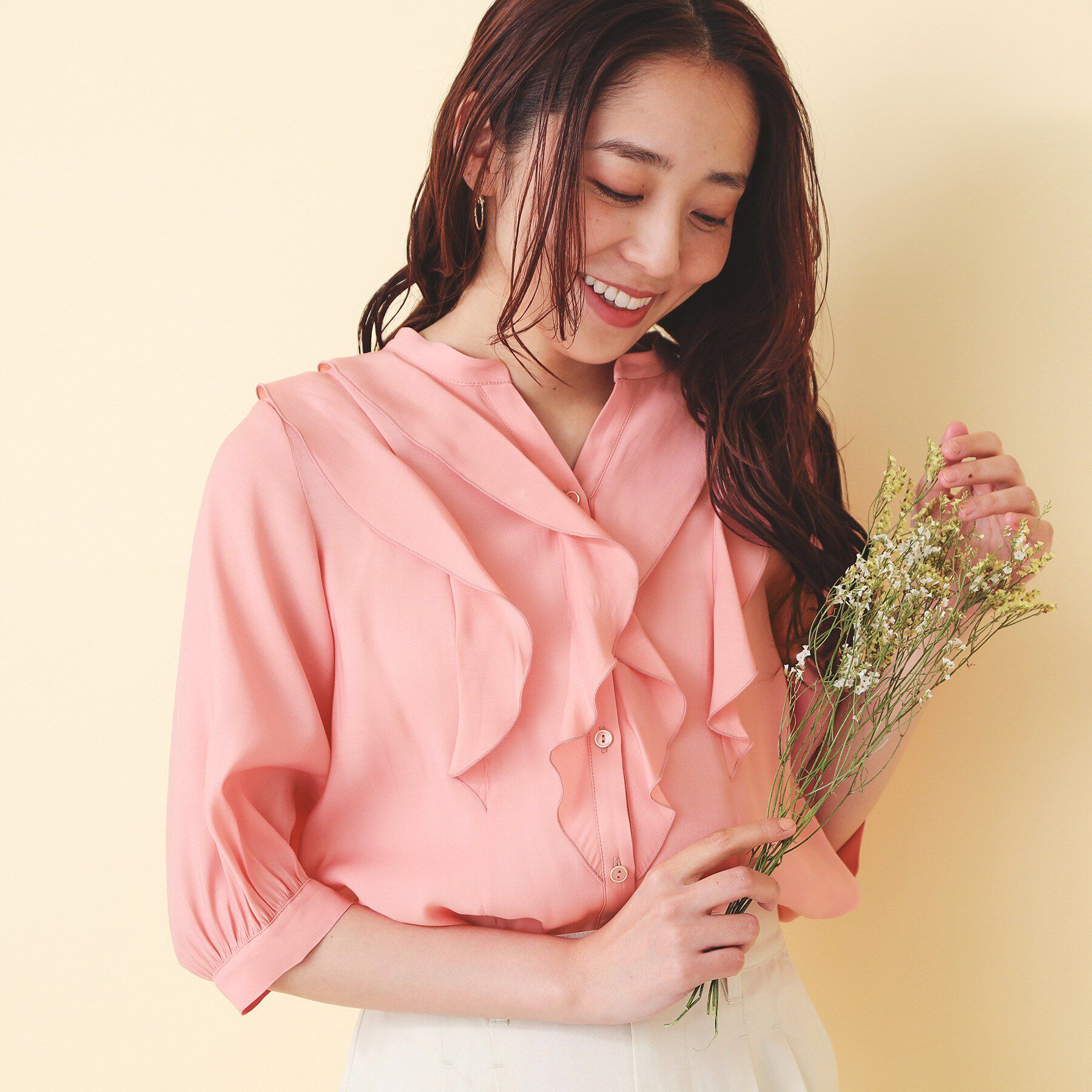 index「シアーツイルフリルスキッパーブラウス【洗濯機OK／イージーアイロン】」|シャツ・ブラウス|オレンジ(065)