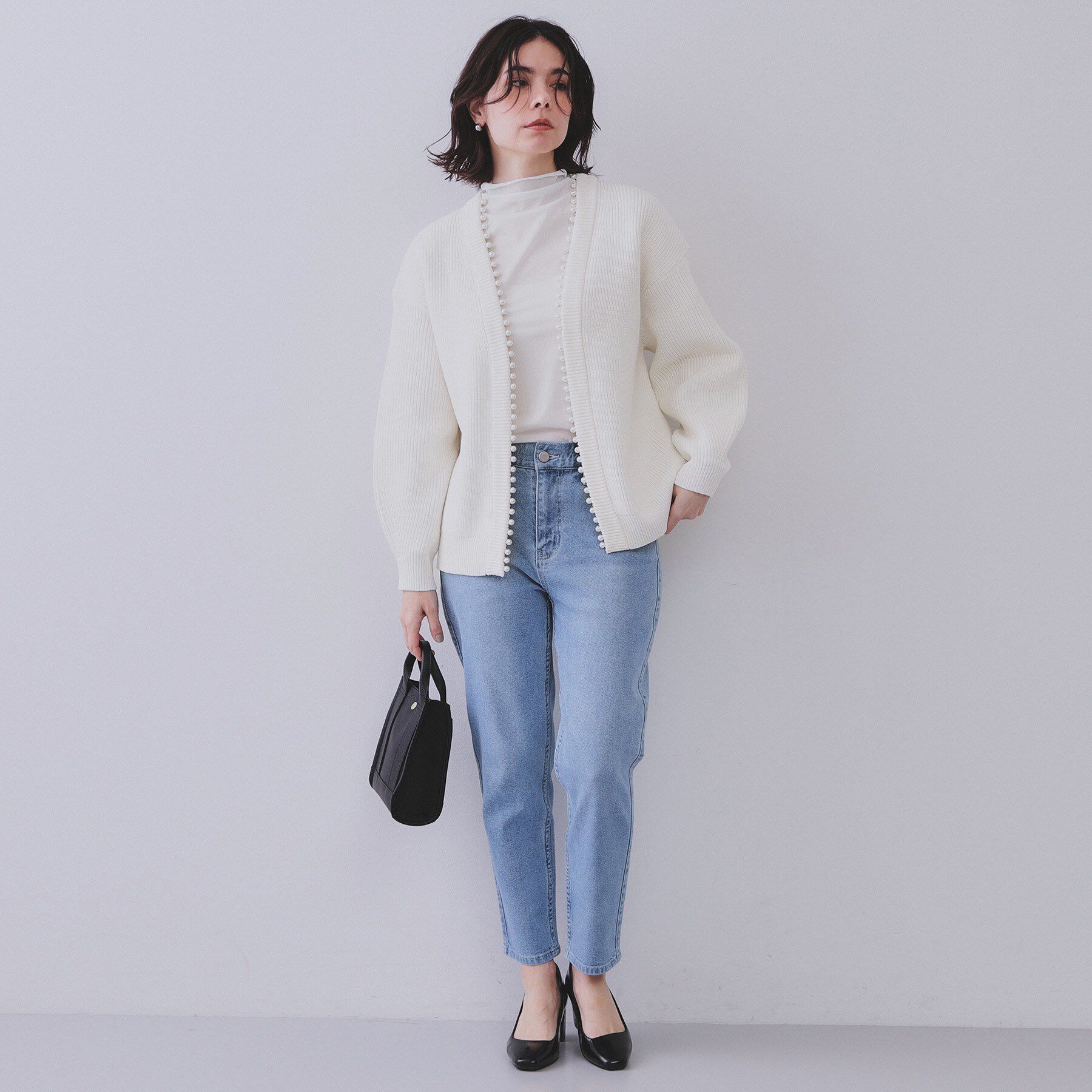 OPAQUE.CLIP「パール調ボタン付ニットカーディガン【洗濯機洗い可】」|カーディガン|