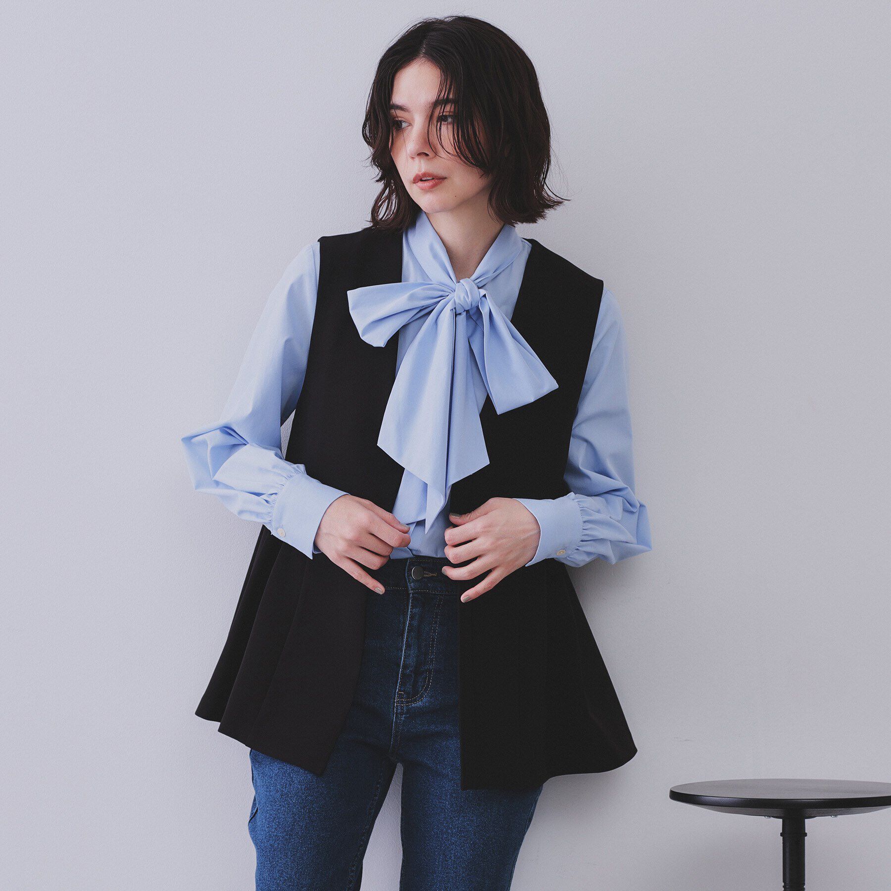 OPAQUE.CLIP「《通勤対応/セットアップ対応》ペプラムジレ【洗濯機洗い可】」|ベスト・ジレ|ブラック(019)