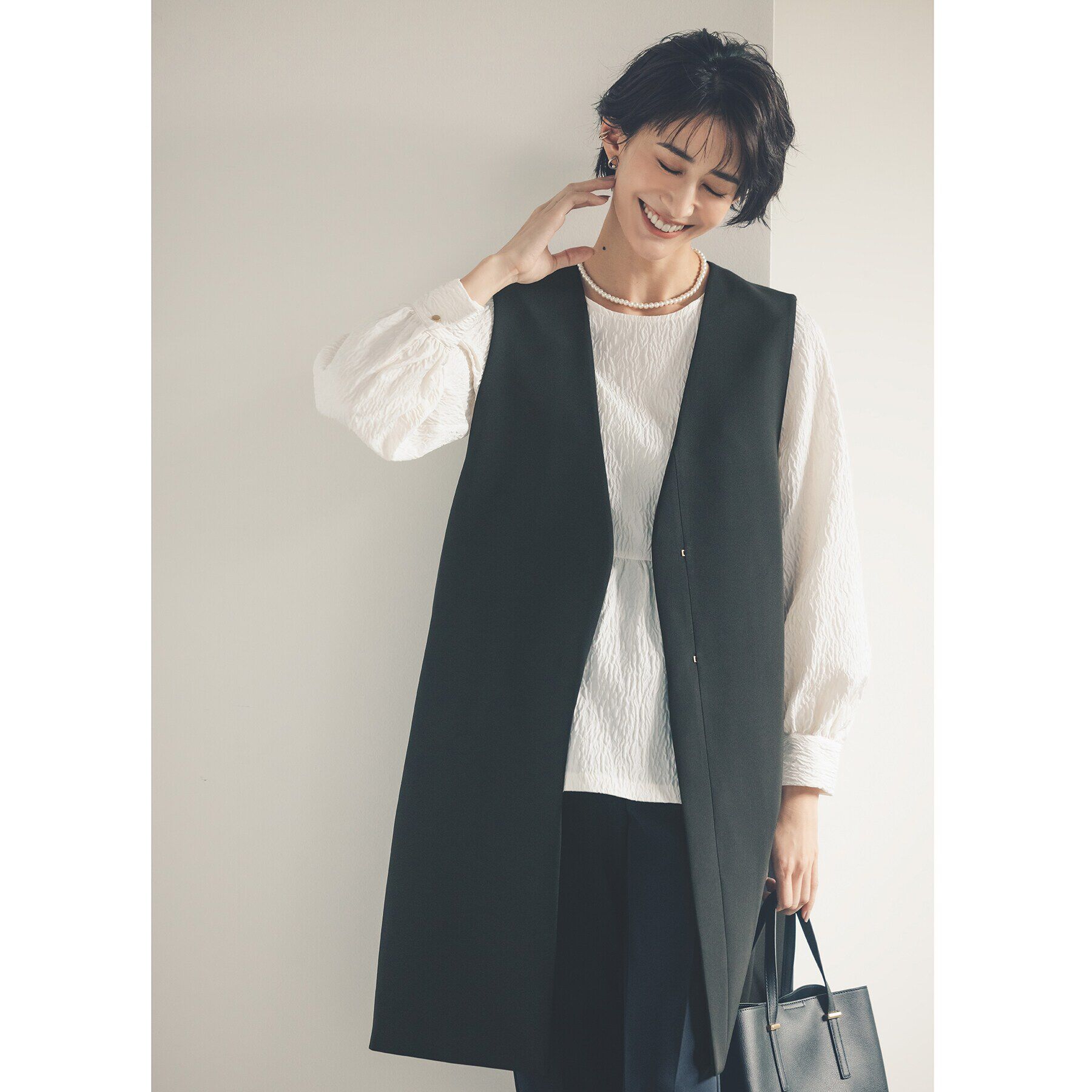 OPAQUE.CLIP「《通勤対応》ジャカードペプラムブラウス【洗濯機洗い可】」|シャツ・ブラウス|