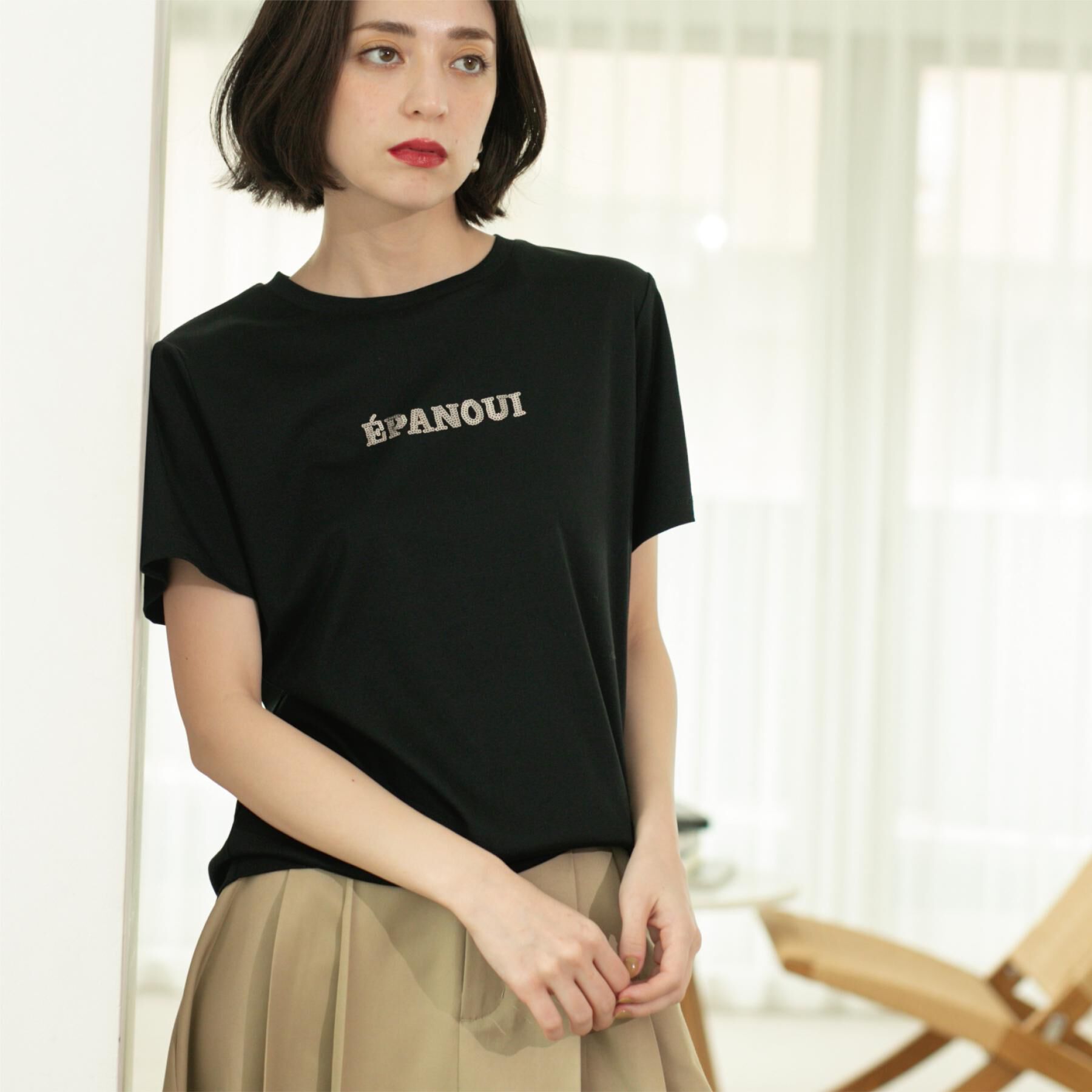 OPAQUE.CLIP「刺繍＆スパンコールロゴTシャツ【洗濯機洗い可】」|Tシャツ・カットソー|