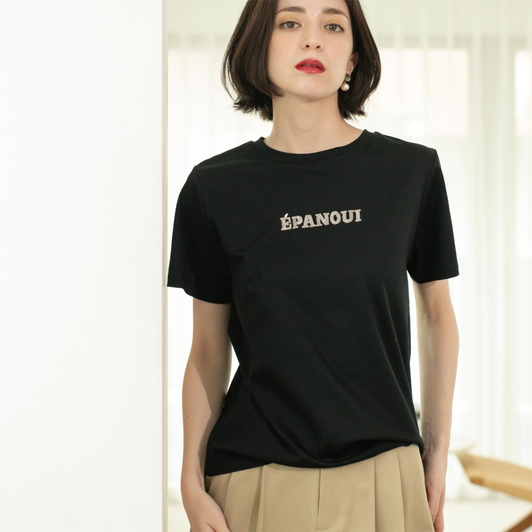 OPAQUE.CLIP「刺繍＆スパンコールロゴTシャツ【洗濯機洗い可】」|Tシャツ・カットソー|