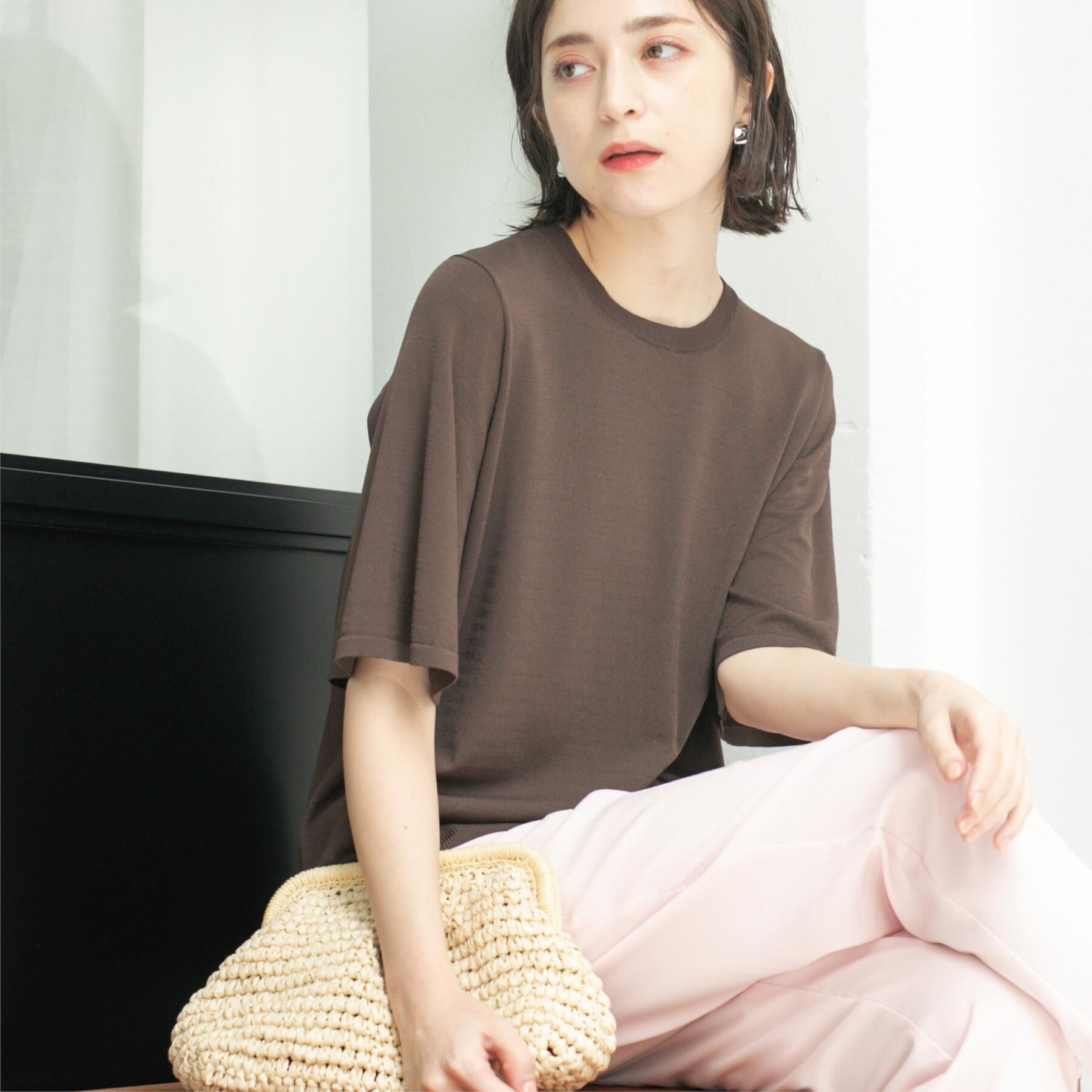 OPAQUE.CLIP「《6色展開/S-LLサイズ》フレアスリーブニット【UV/接触冷感/抗ピル/洗濯機洗い可】」|ニット・セーター|