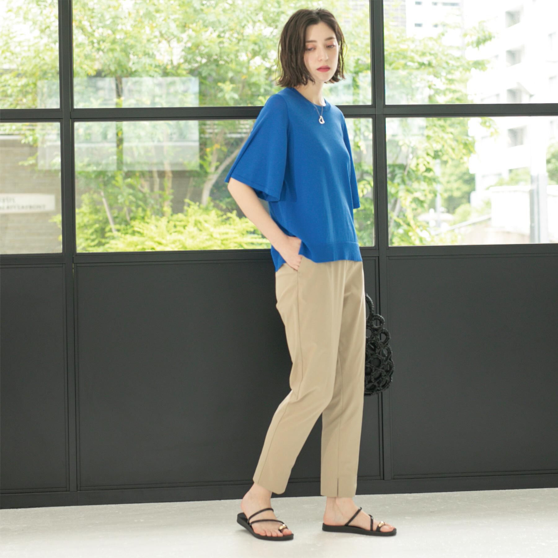 OPAQUE.CLIP「《6色展開/S-LLサイズ》フレアスリーブニット【UV/接触冷感/抗ピル/洗濯機洗い可】」|ニット・セーター|