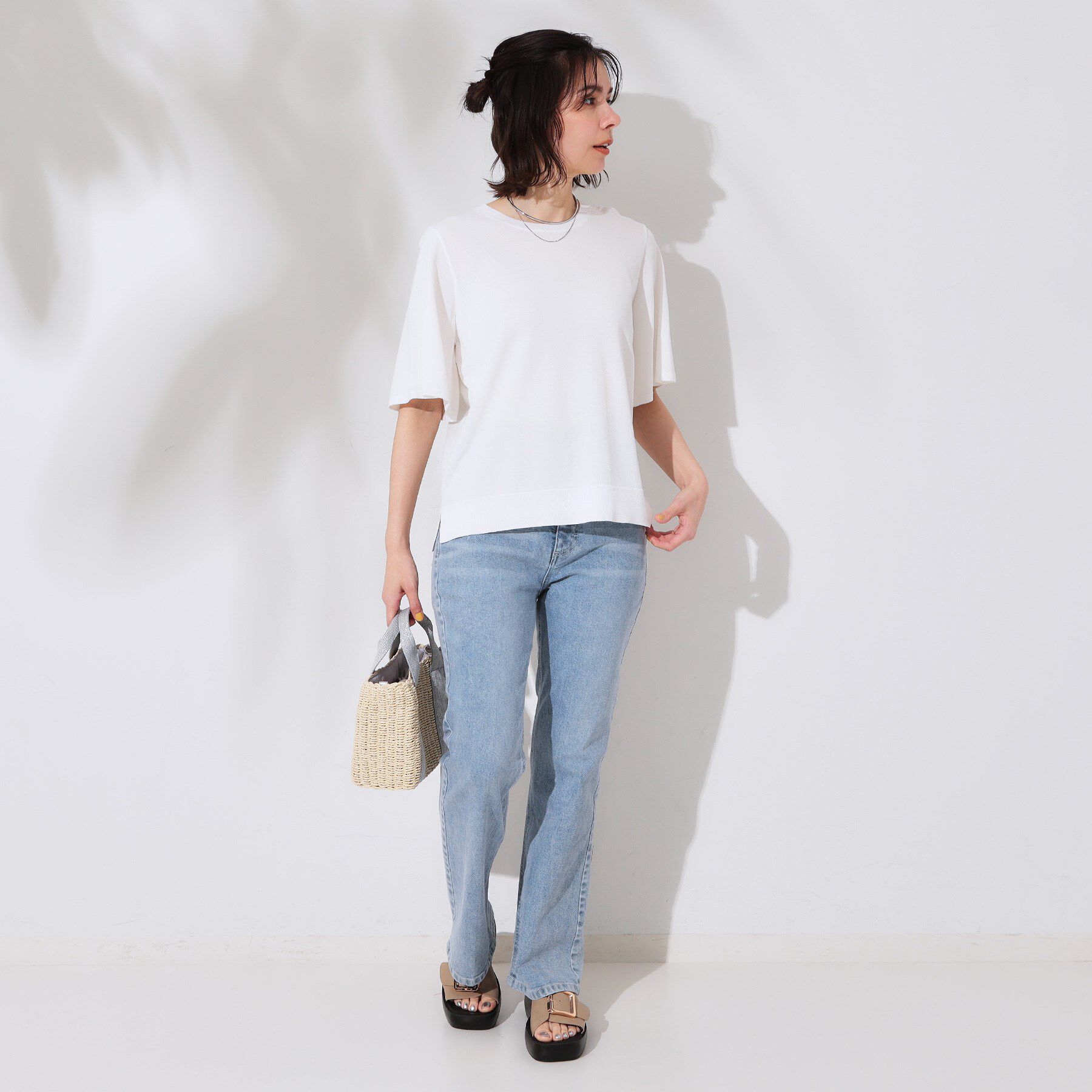 OPAQUE.CLIP「《6色展開/S-LLサイズ》フレアスリーブニット【UV/接触冷感/抗ピル/洗濯機洗い可】」|ニット・セーター|