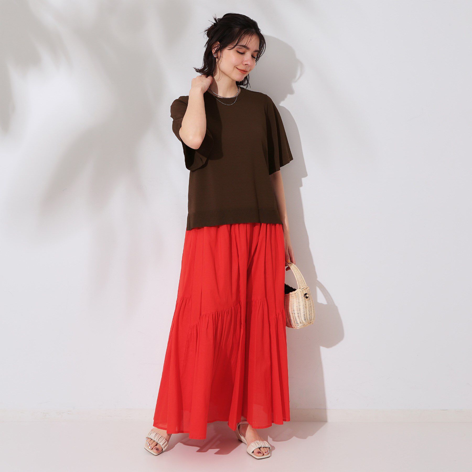 OPAQUE.CLIP「《6色展開/S-LLサイズ》フレアスリーブニット【UV/接触冷感/抗ピル/洗濯機洗い可】」|ニット・セーター|