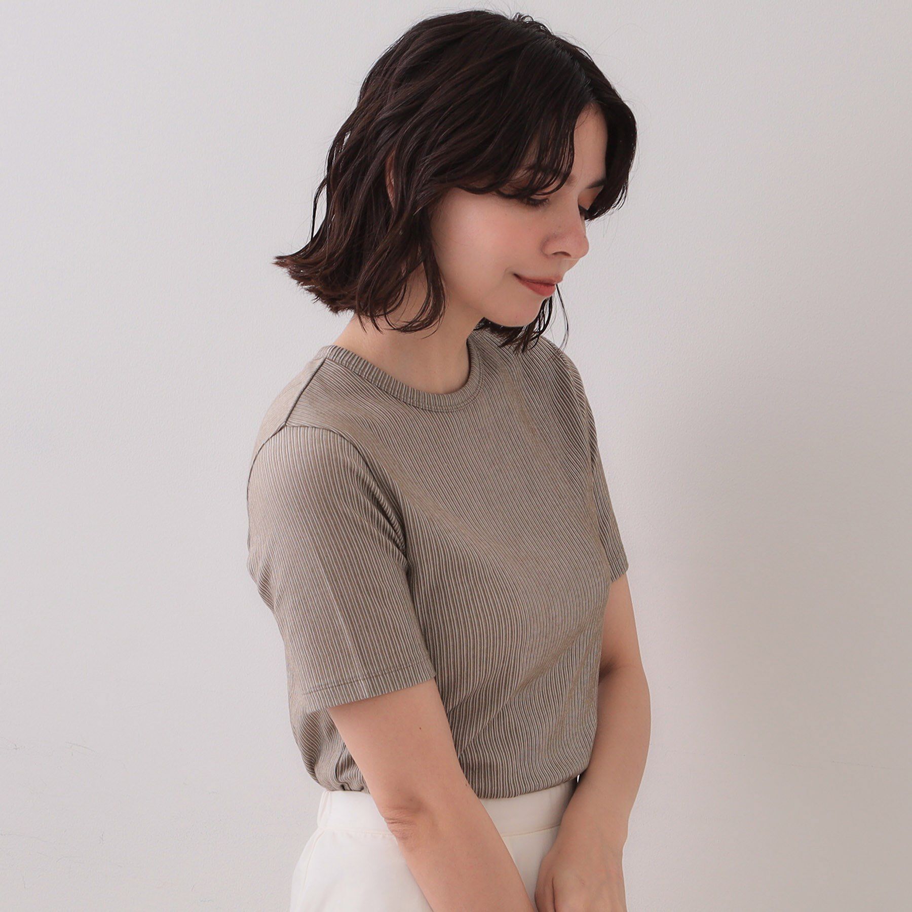 OPAQUE.CLIP「ストライプリブカットソー【洗濯機洗い可】」|Tシャツ・カットソー|