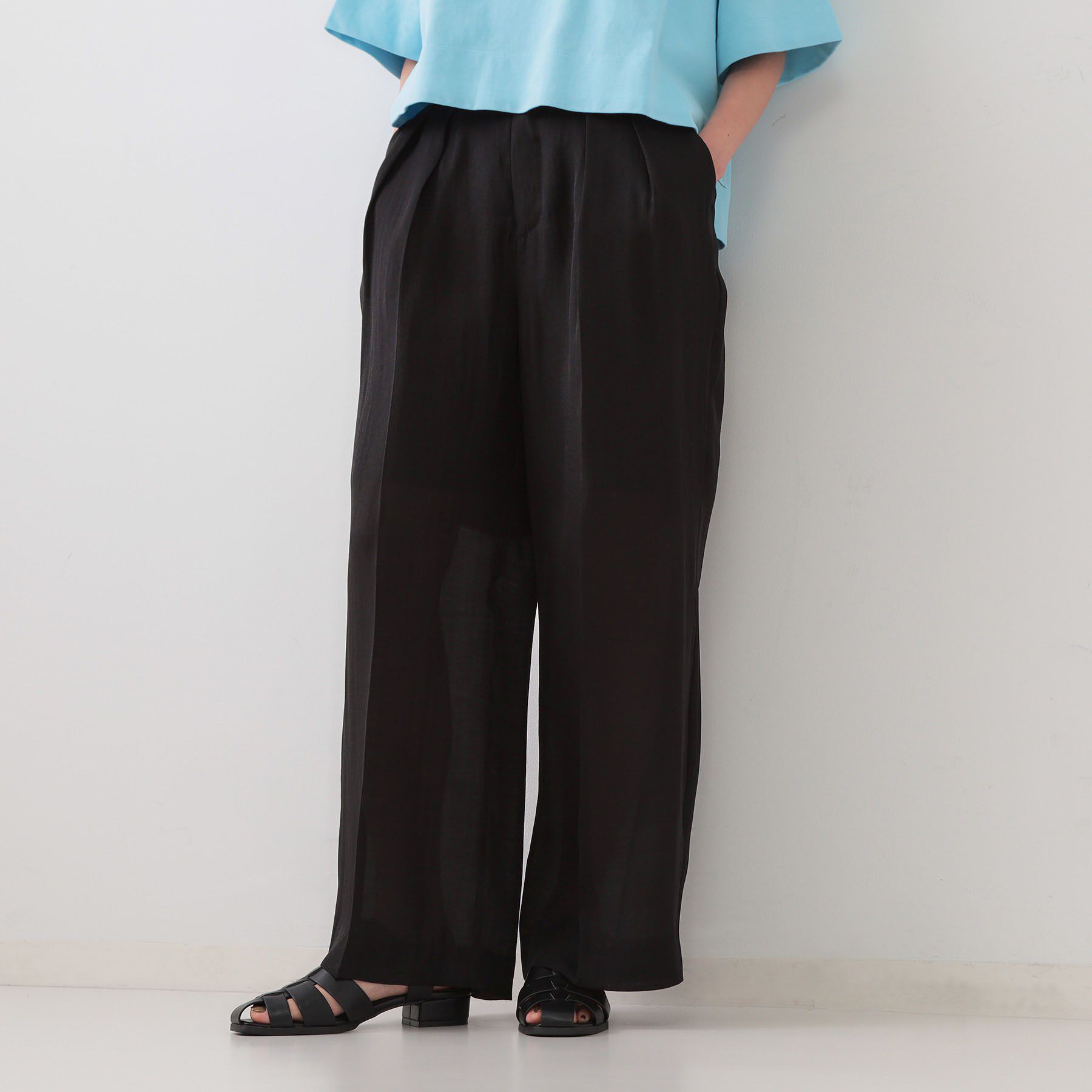 OPAQUE.CLIP「シアータックワイドパンツ【洗濯機洗い可】」|その他|ブラック(019)