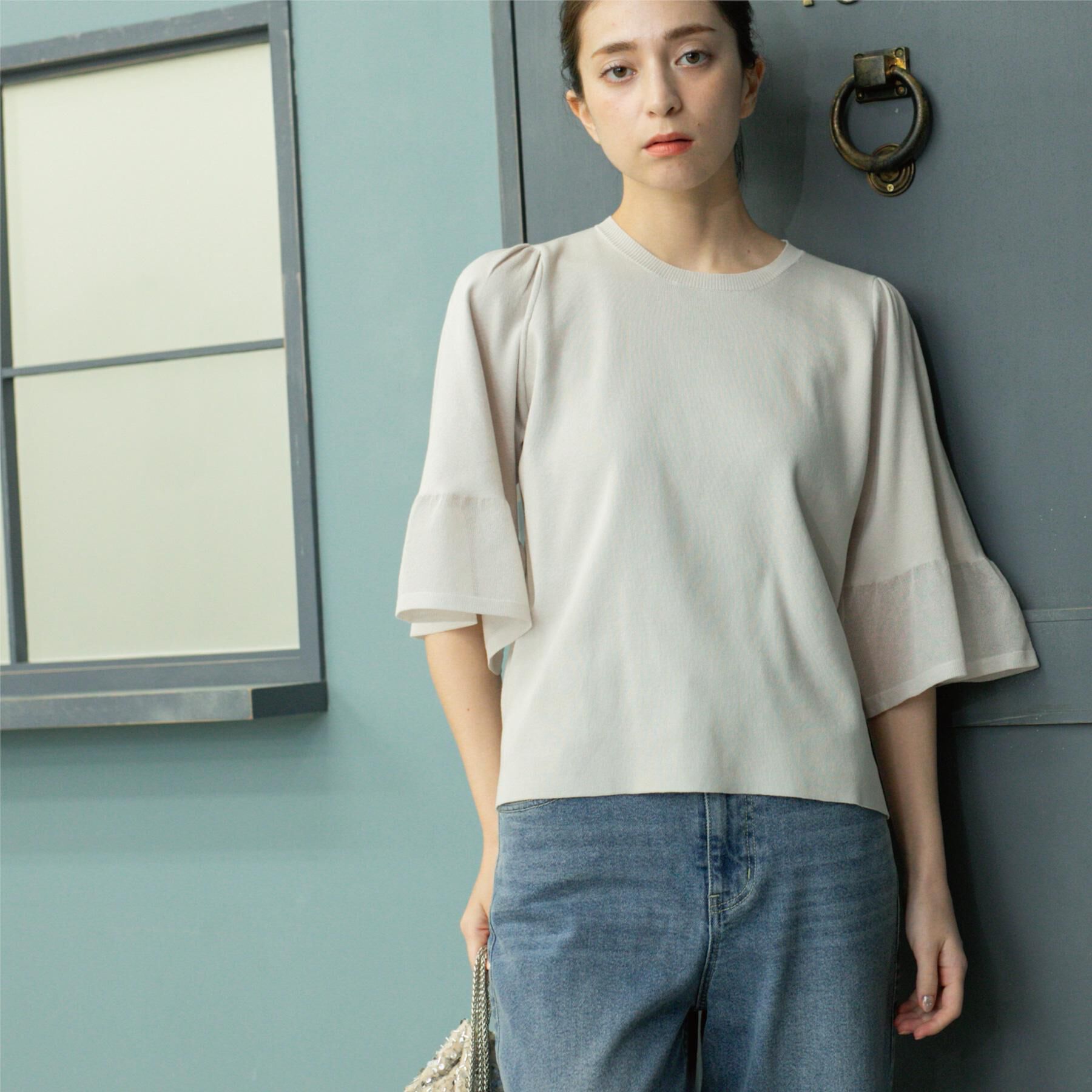 OPAQUE.CLIP「《5色展開》シアーフレアスリーブニット【洗濯機洗い可】」|ニット・セーター|