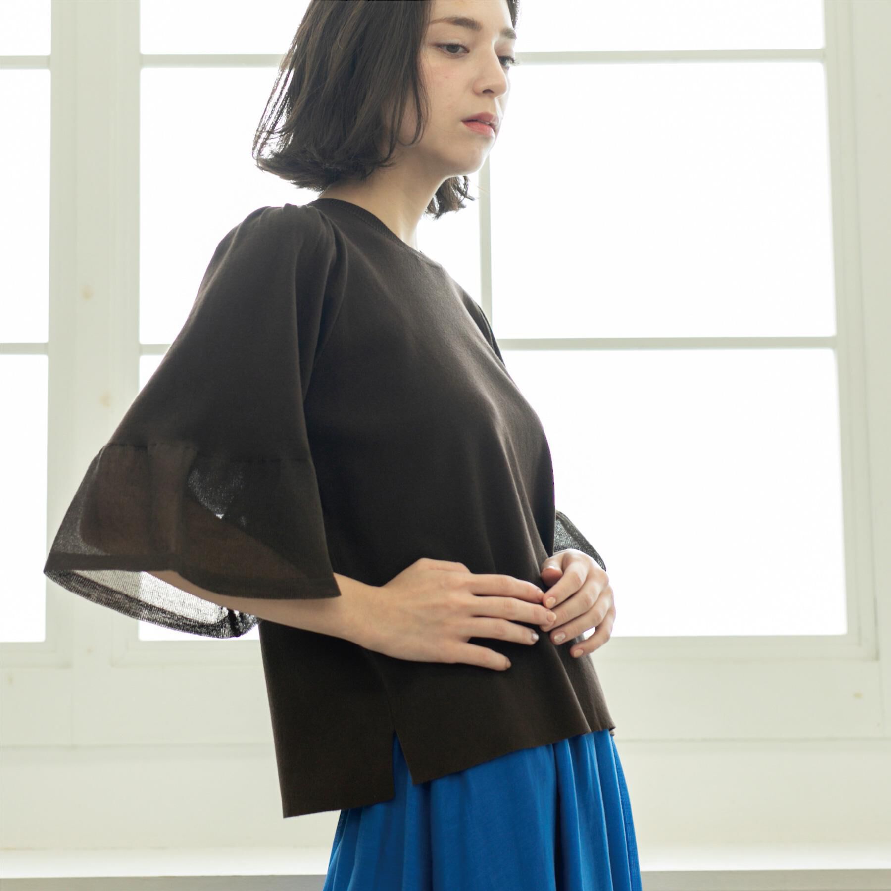 OPAQUE.CLIP「《5色展開》シアーフレアスリーブニット【洗濯機洗い可】」|ニット・セーター|