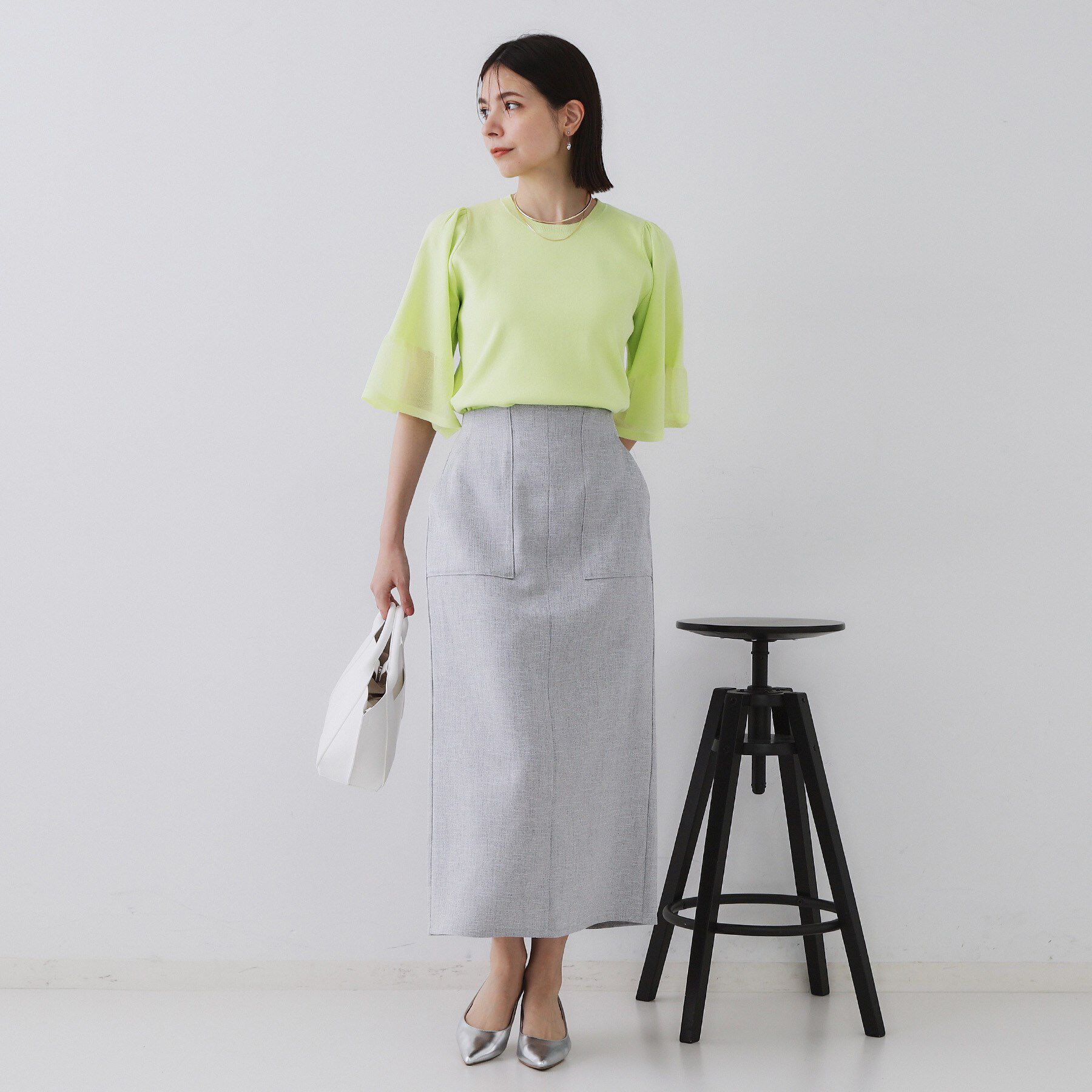 OPAQUE.CLIP「《5色展開》シアーフレアスリーブニット【洗濯機洗い可】」|ニット・セーター|