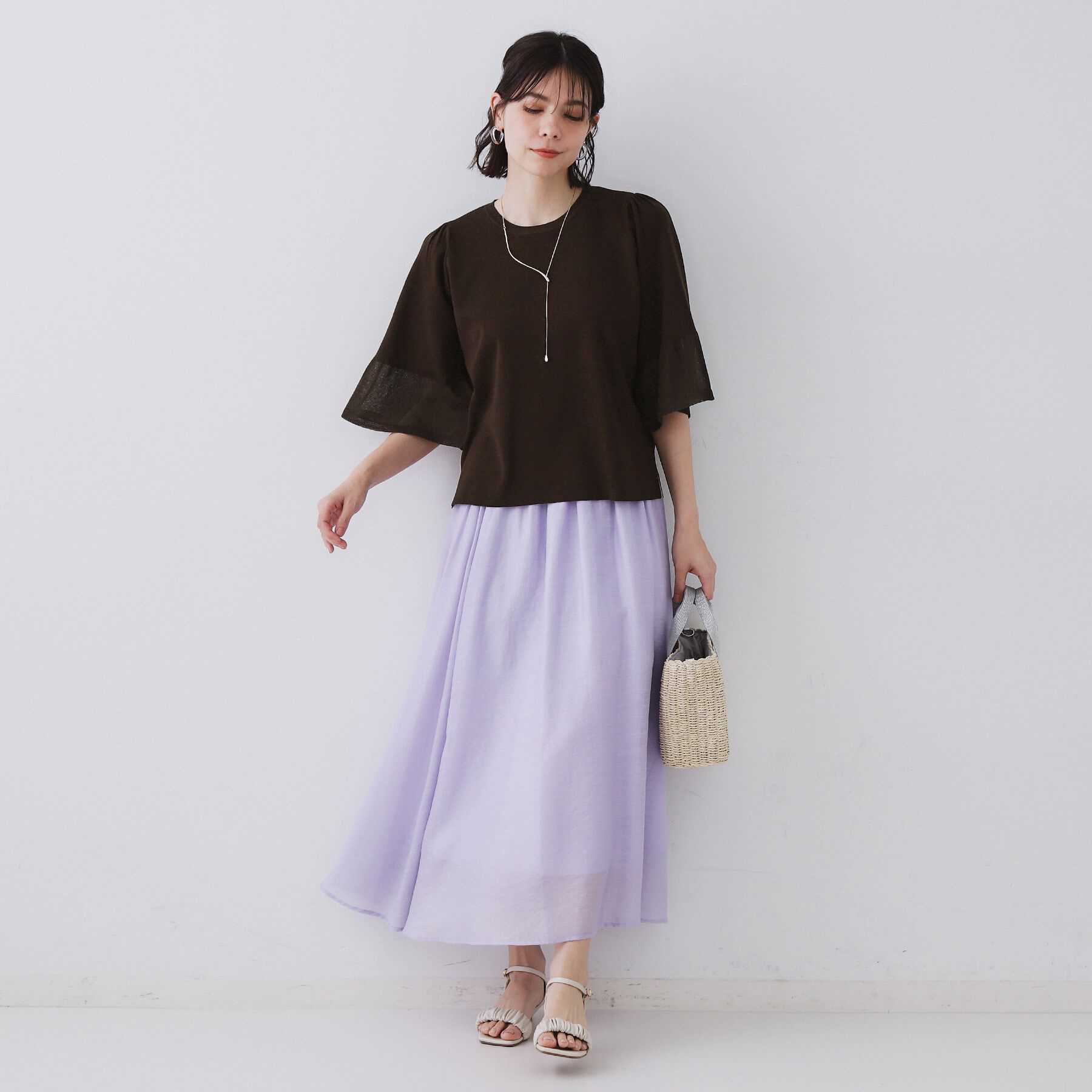 OPAQUE.CLIP「《5色展開》シアーフレアスリーブニット【洗濯機洗い可】」|ニット・セーター|