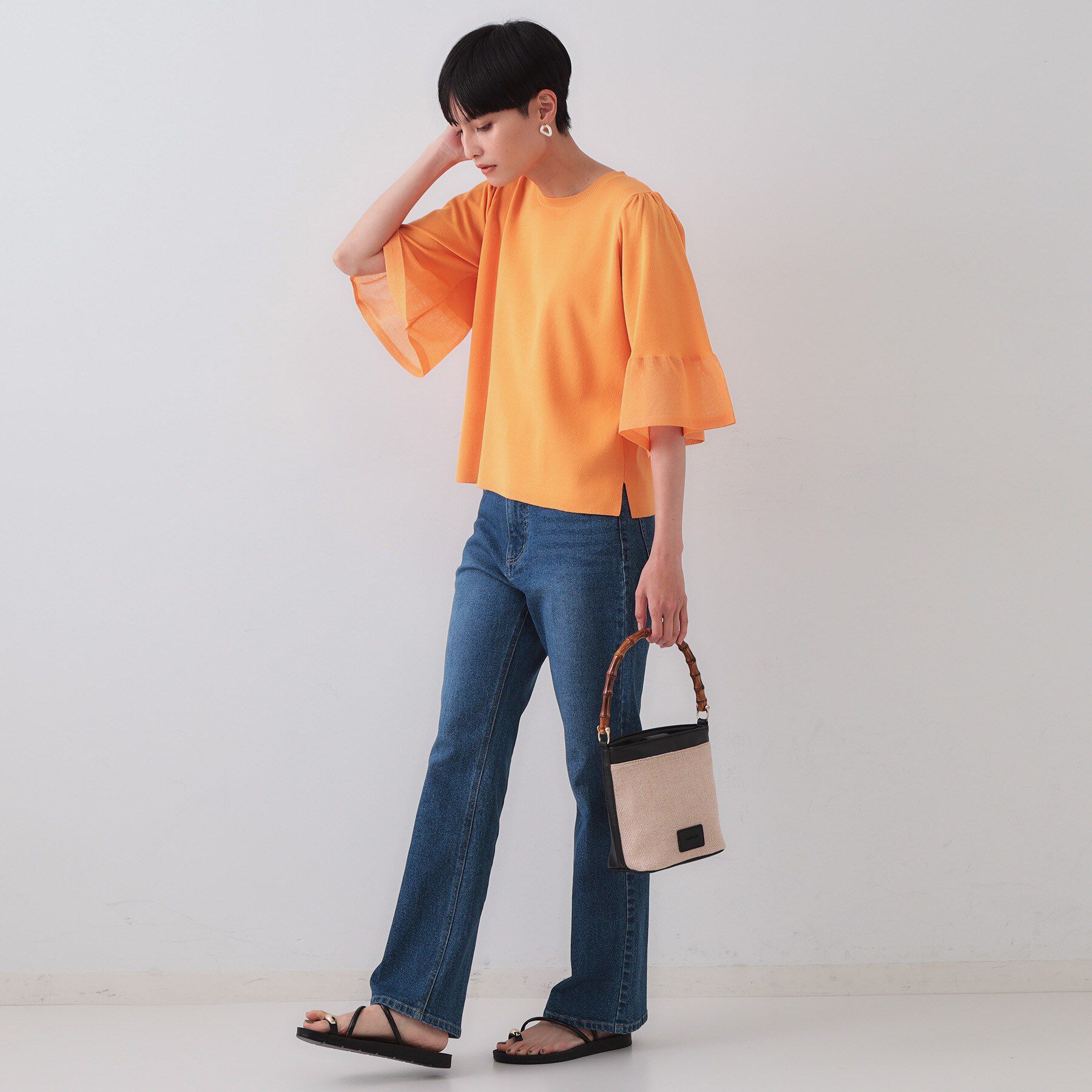 OPAQUE.CLIP「《5色展開》シアーフレアスリーブニット【洗濯機洗い可】」|ニット・セーター|